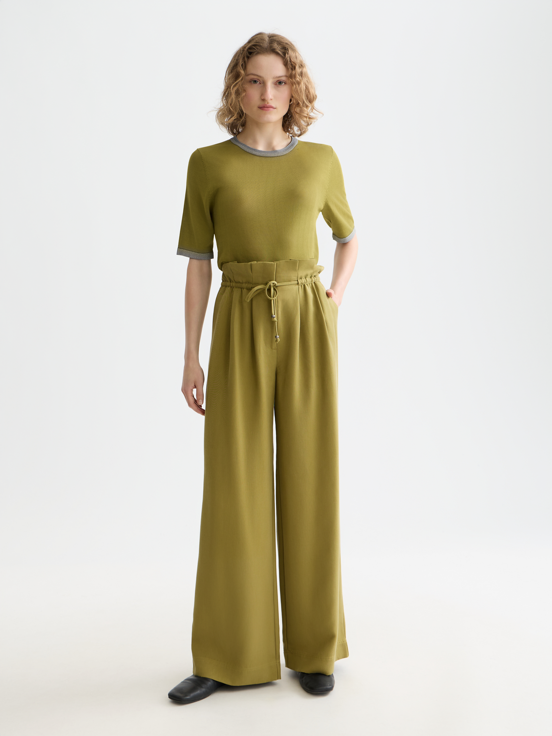 Maison Scotch - Stripe Trim SS Pullover - Green Moss