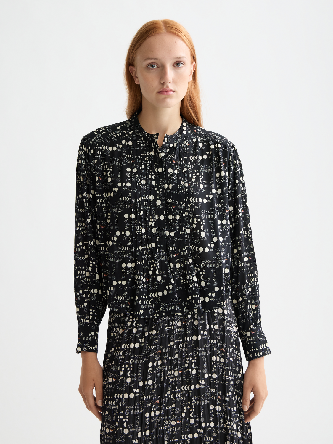 Maison Scotch - Printed Pintuck Blouse - Moon Gardening