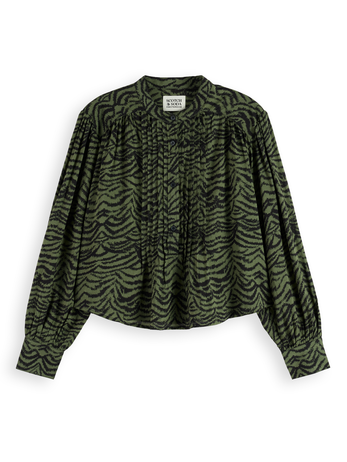 Maison Scotch - Printed Pintuck Blouse - Ikat Feather Thyme