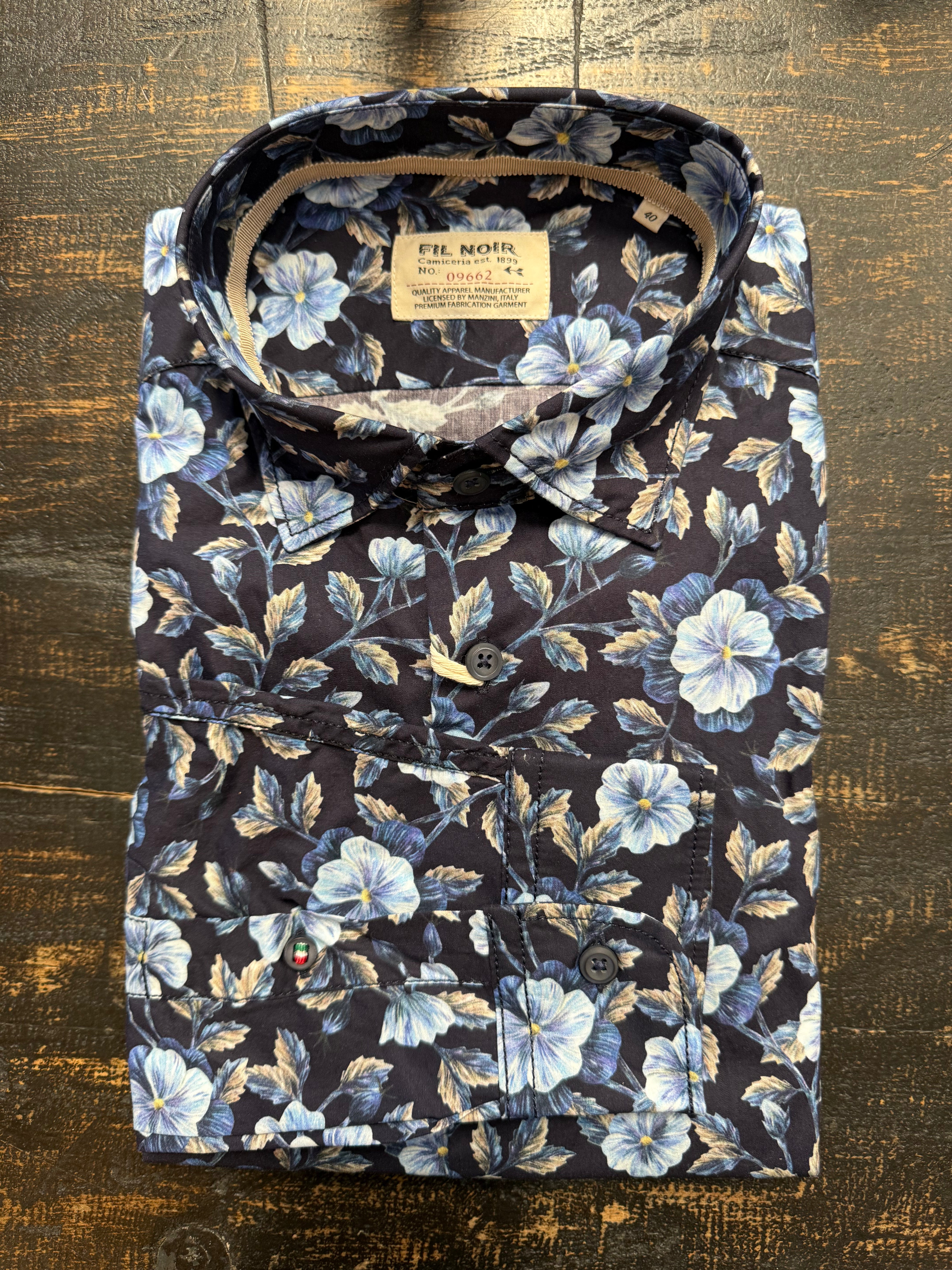 Fil Noir - Treviso HBD Shirt - Navy Blue Flower Bush