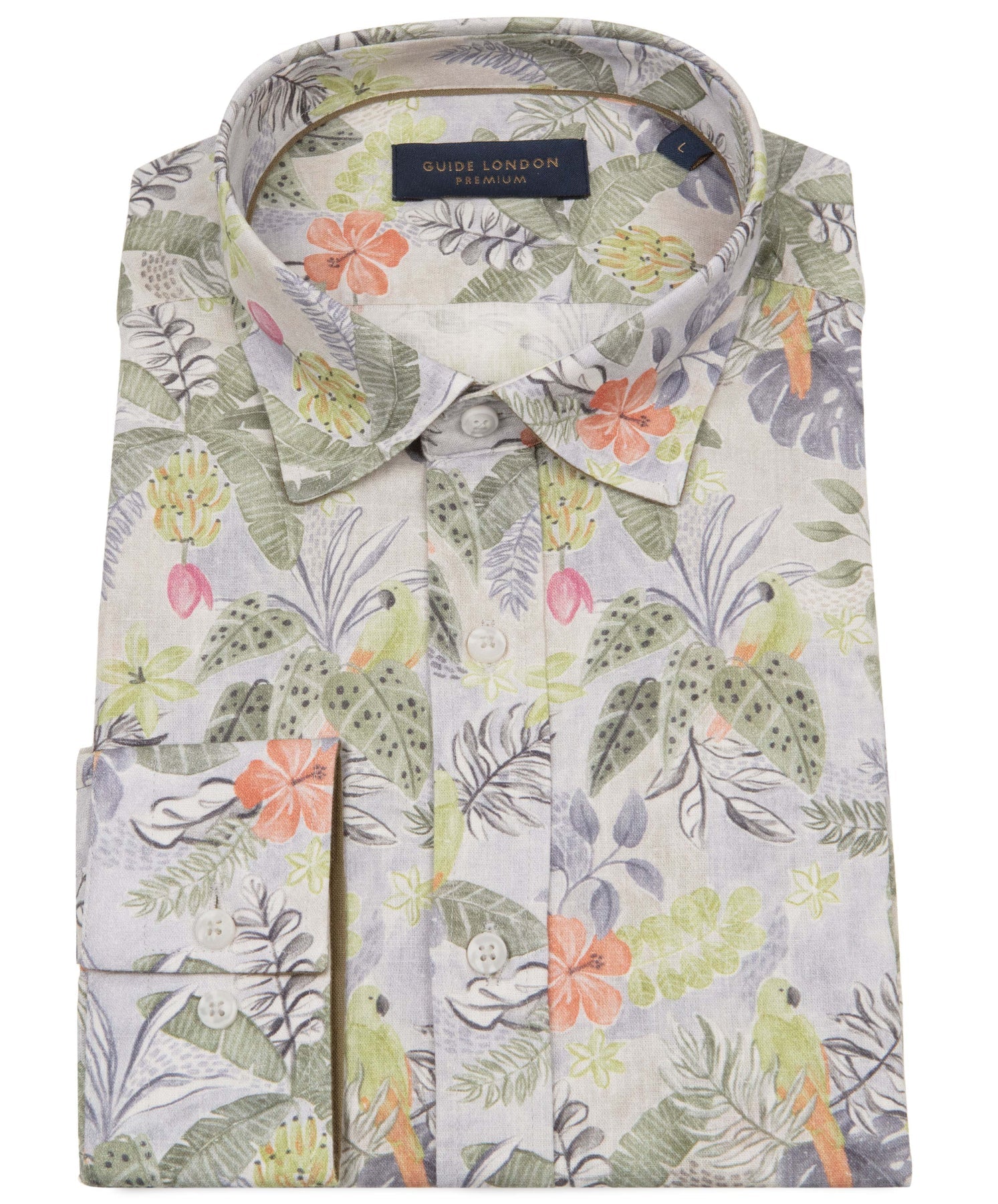 Guide London - Exotic Floral Cotton-Linen LS Shirt - Green