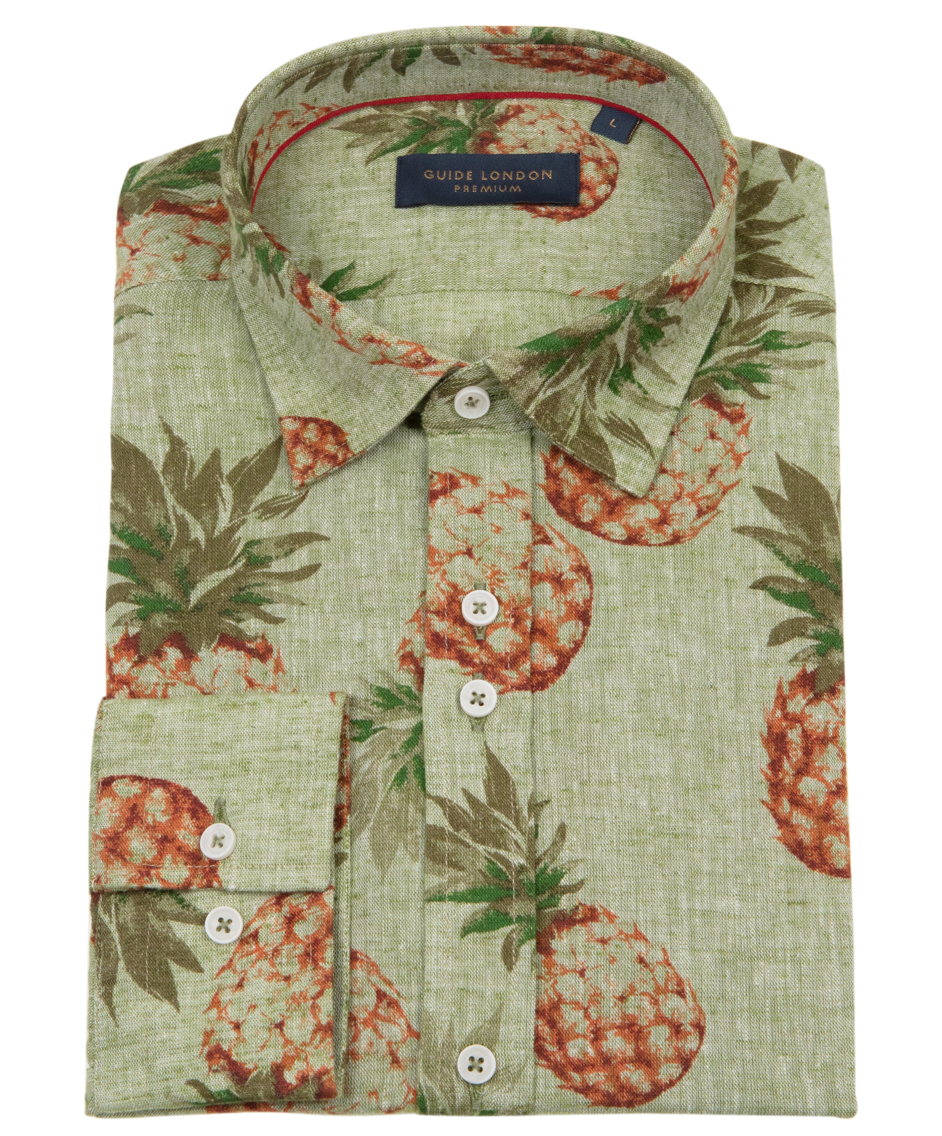 Guide London - Pineapple Cotton-Linen LS Shirt - Green