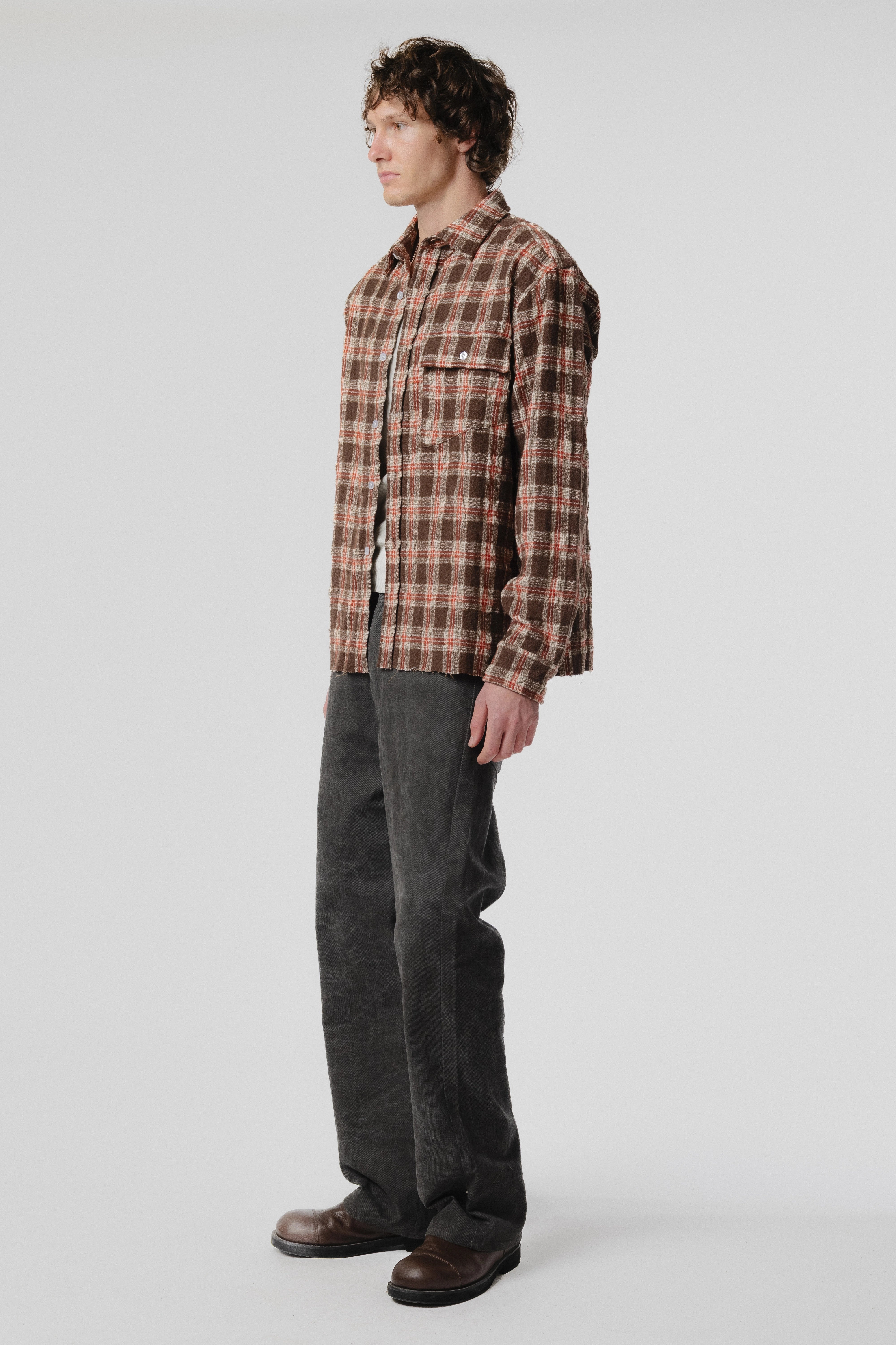 Beach Brains - LS Pocket Shirt - Brown/Red Check