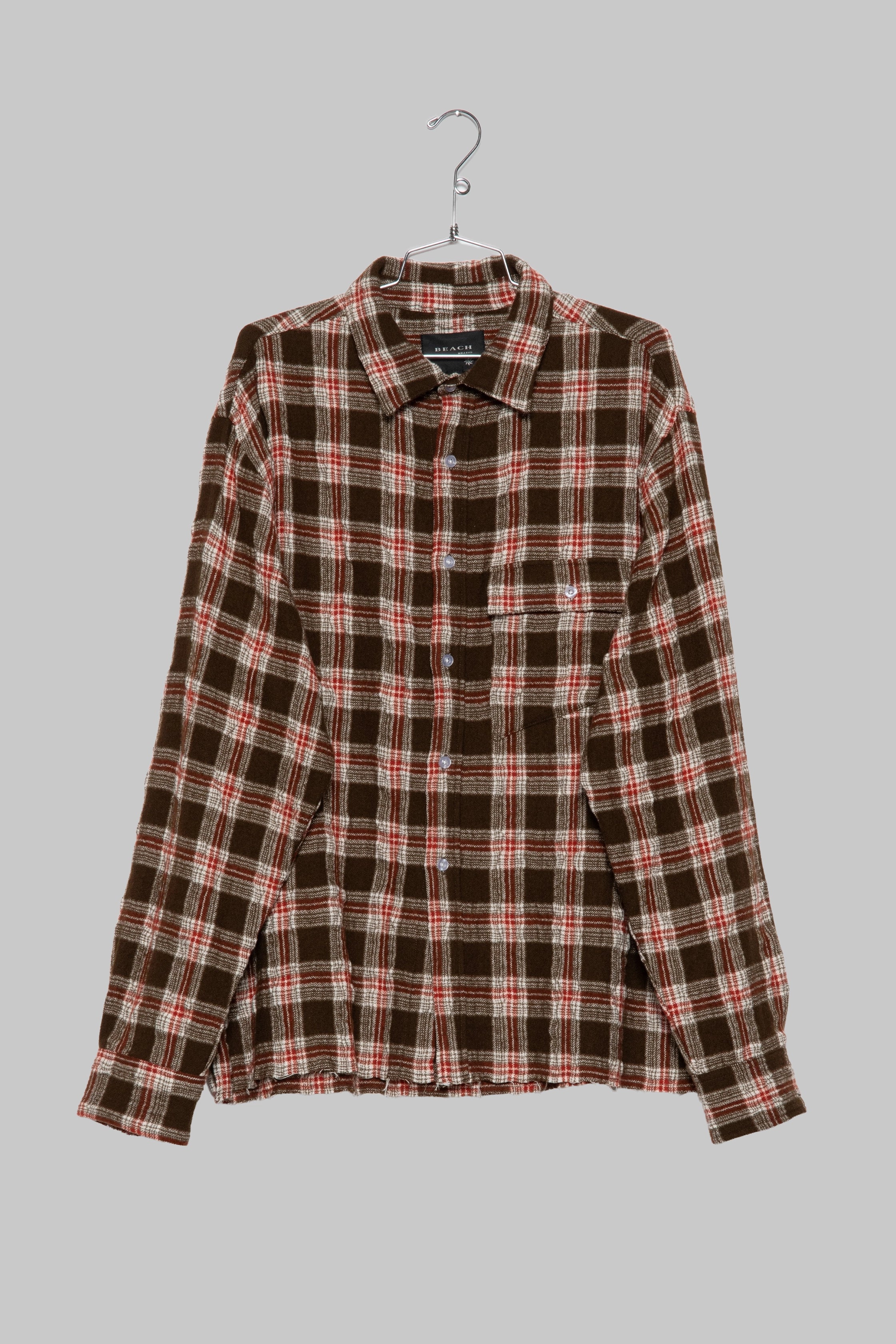Beach Brains - LS Pocket Shirt - Brown/Red Check