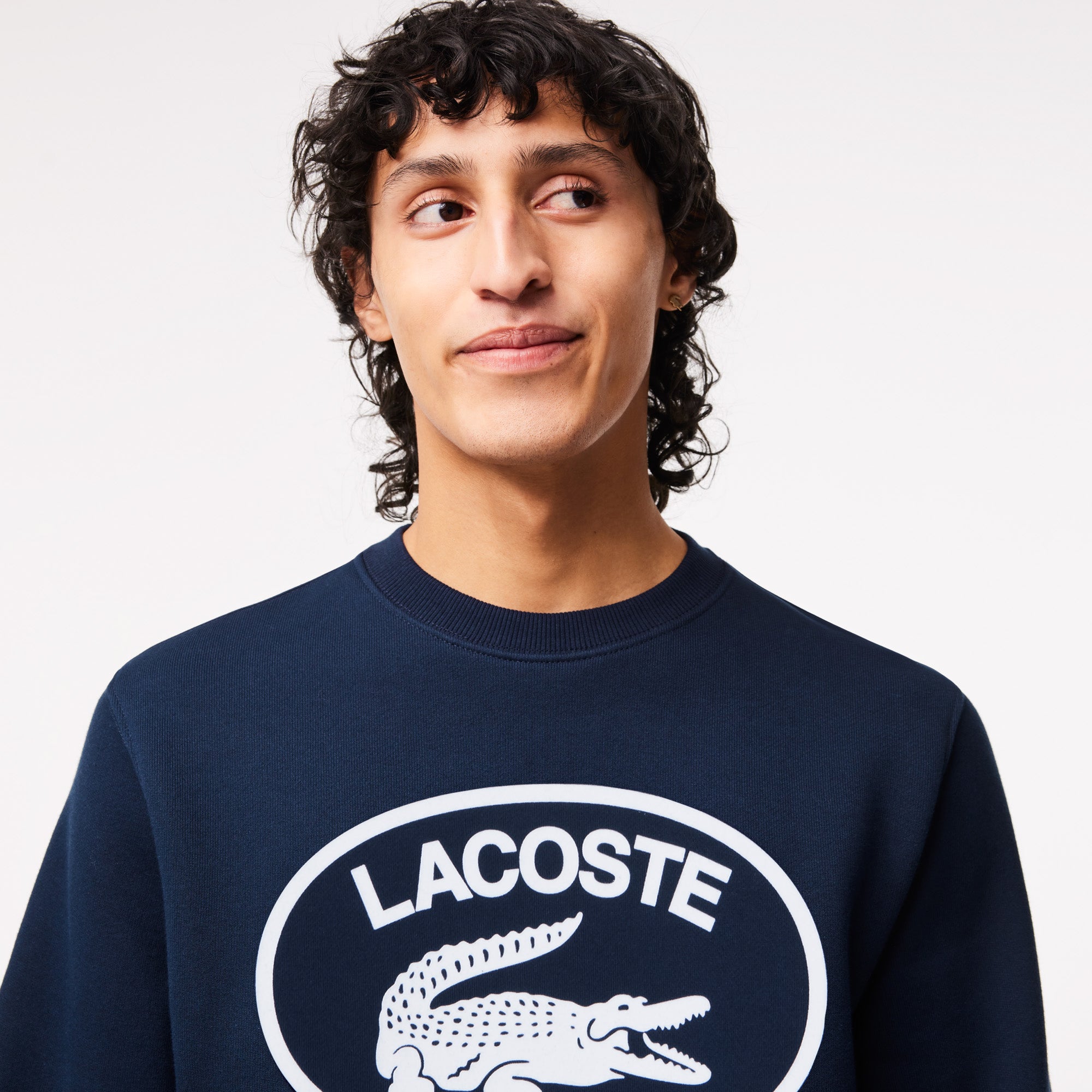 Lacoste - Relaxed Fit Cotton Sweatshirt - Navy Blue/White