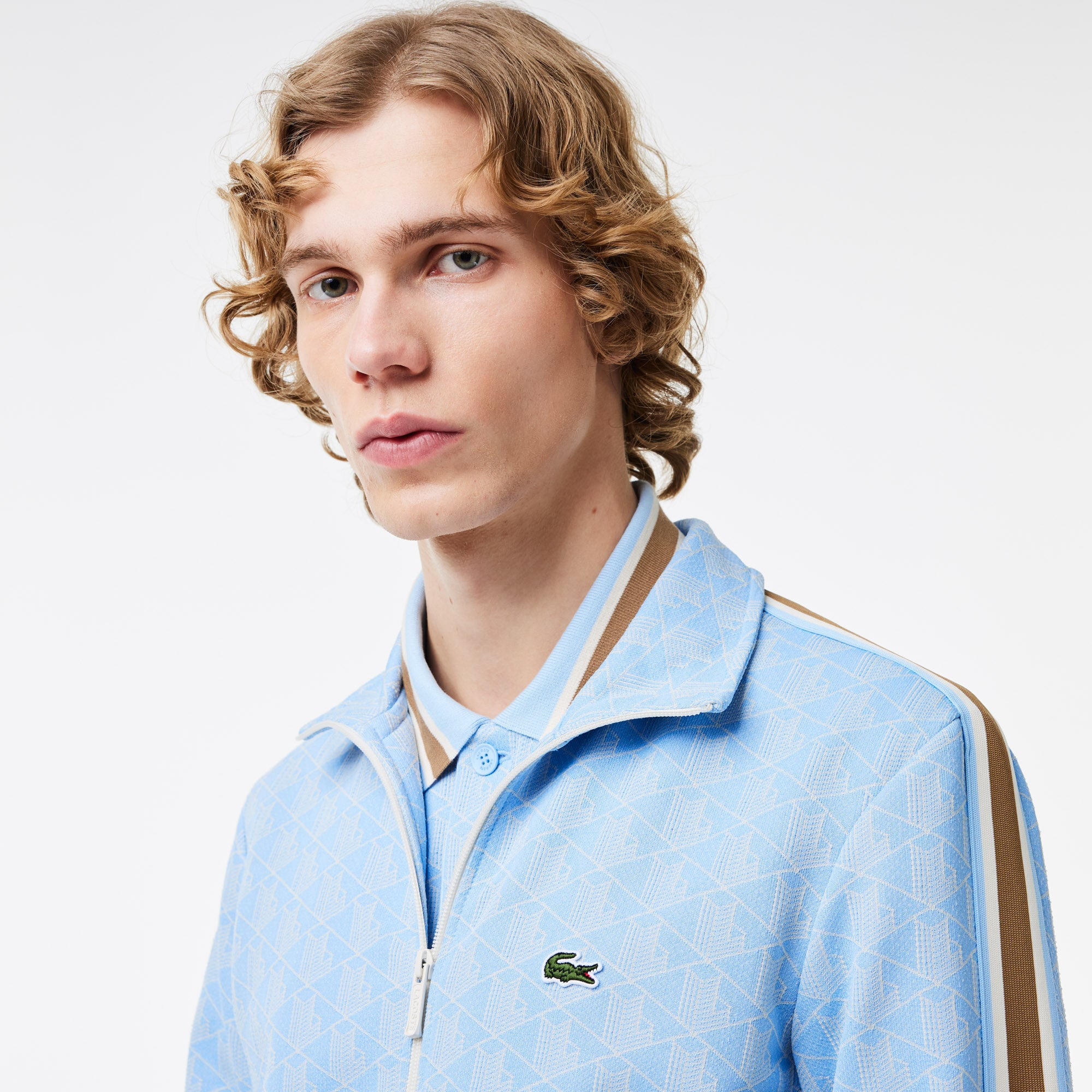 Lacoste - Paris Monogram Zip-Up Sweatshirt - Light Blue/White