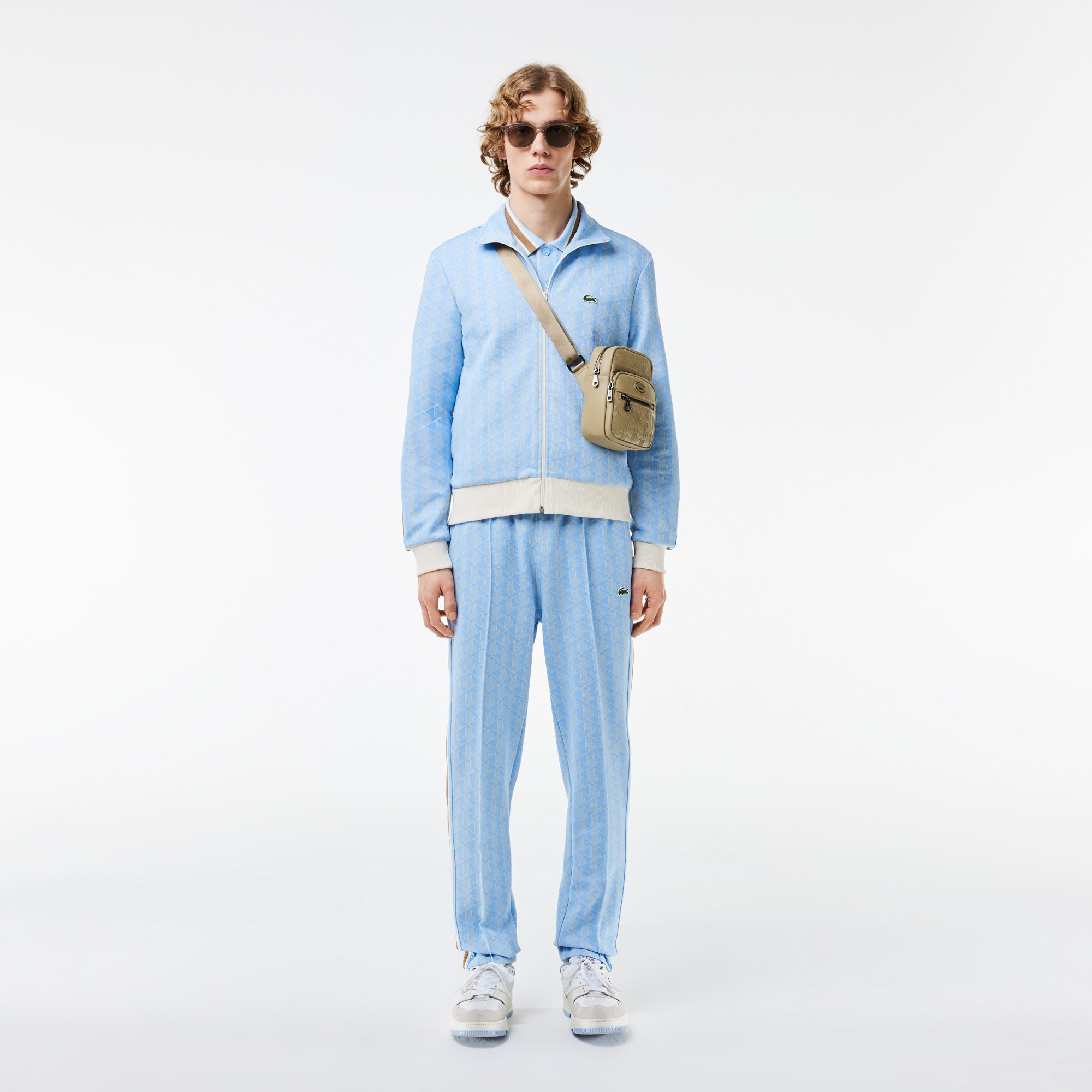 Lacoste - Paris Monogram Zip-Up Sweatshirt - Light Blue/White