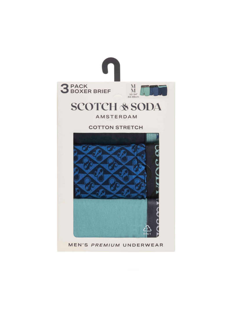 Scotch & Soda - 3 Pack Boxer Briefs - Green/Blue