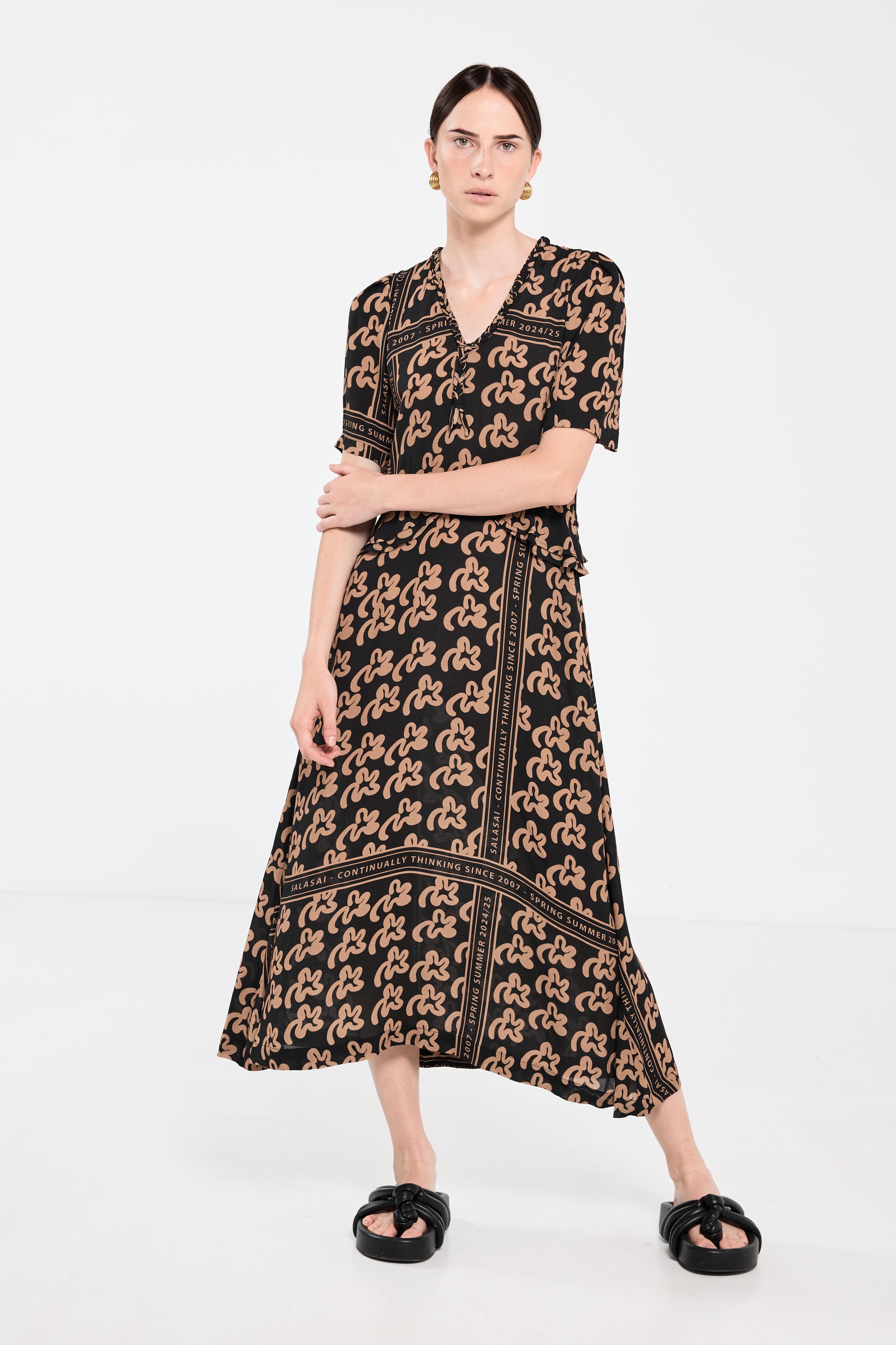 Salasai - Plantation Dress - Beige Pop Palm