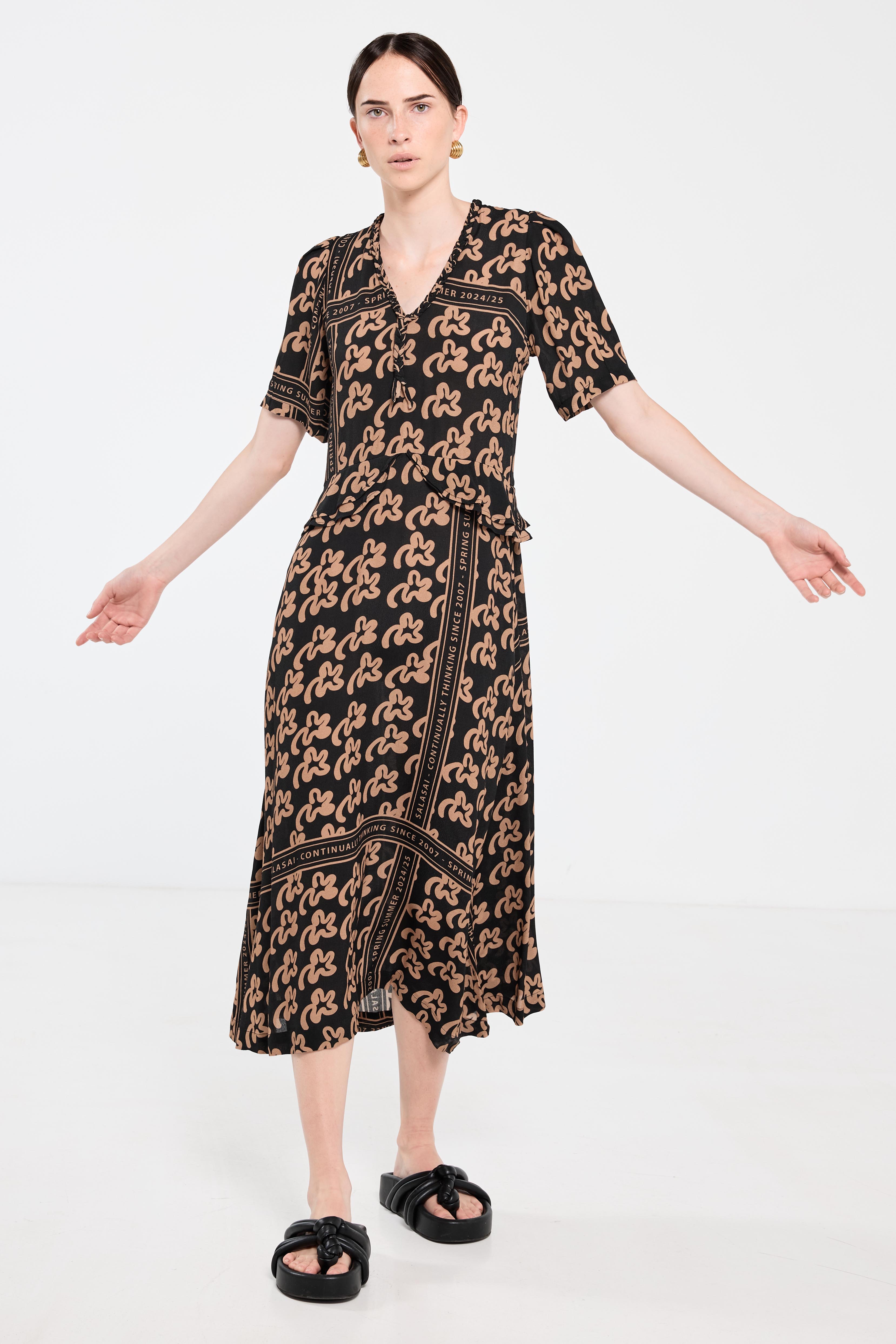 Salasai - Plantation Dress - Beige Pop Palm