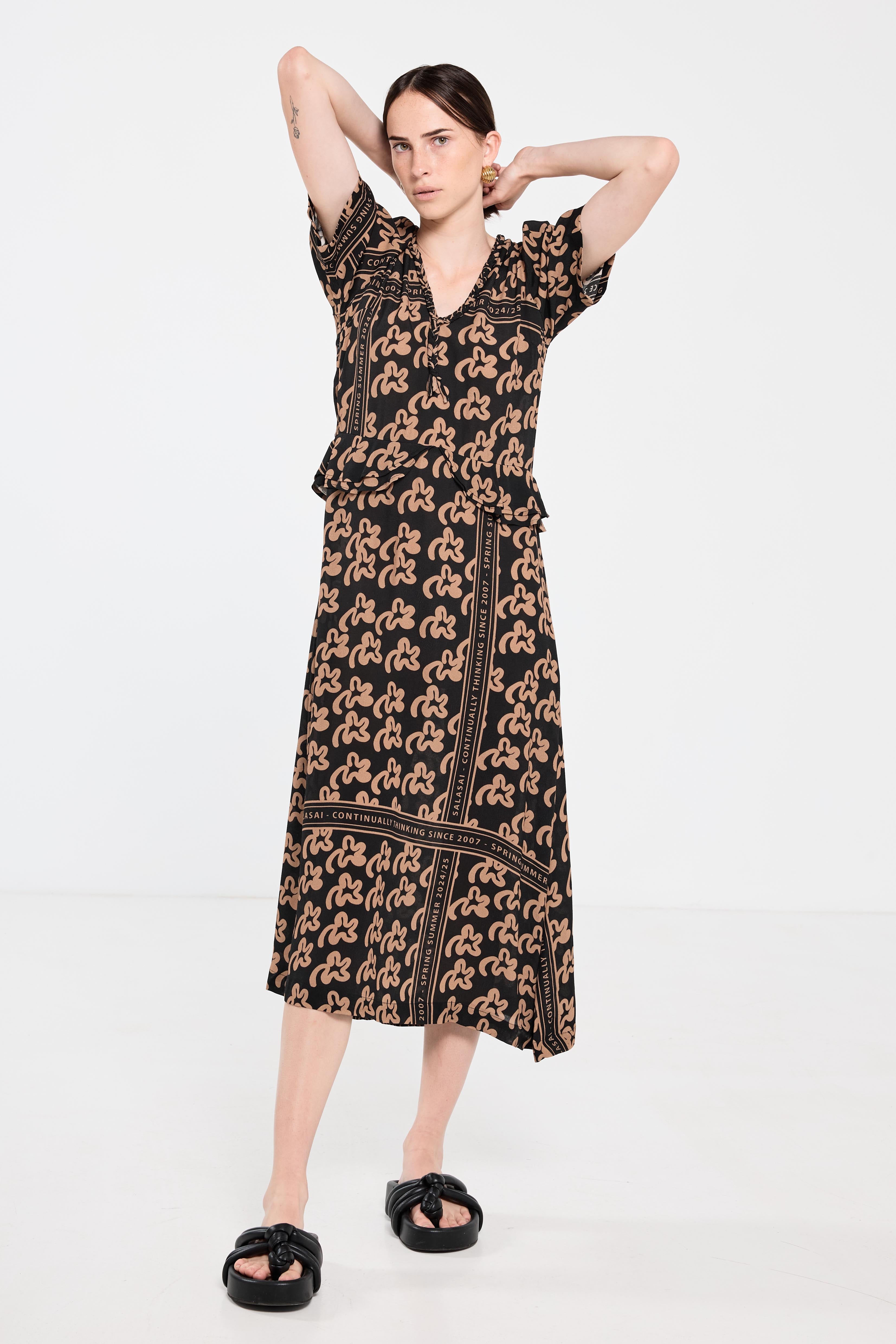 Salasai - Plantation Dress - Beige Pop Palm