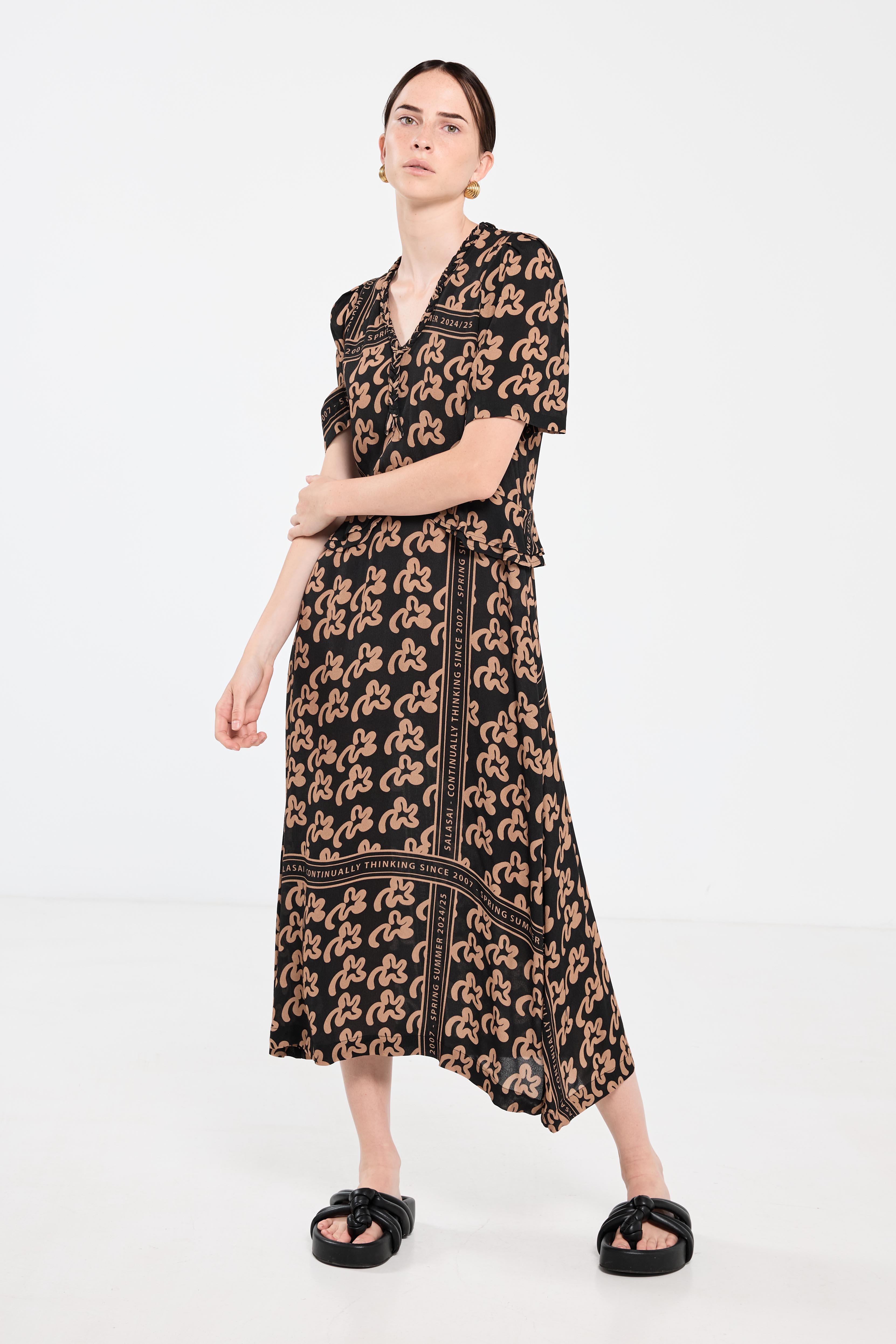 Salasai - Plantation Dress - Beige Pop Palm