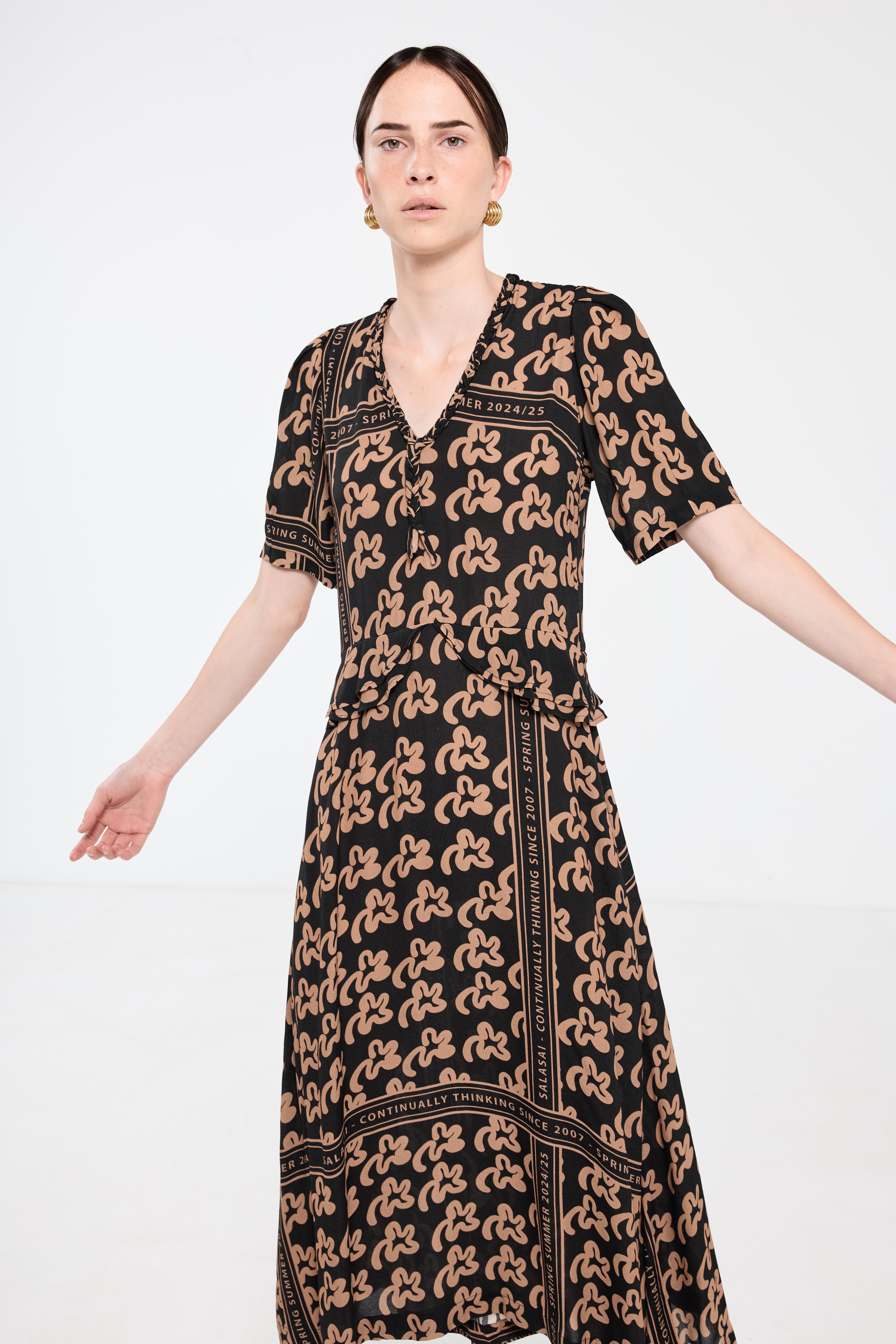 Salasai - Plantation Dress - Beige Pop Palm