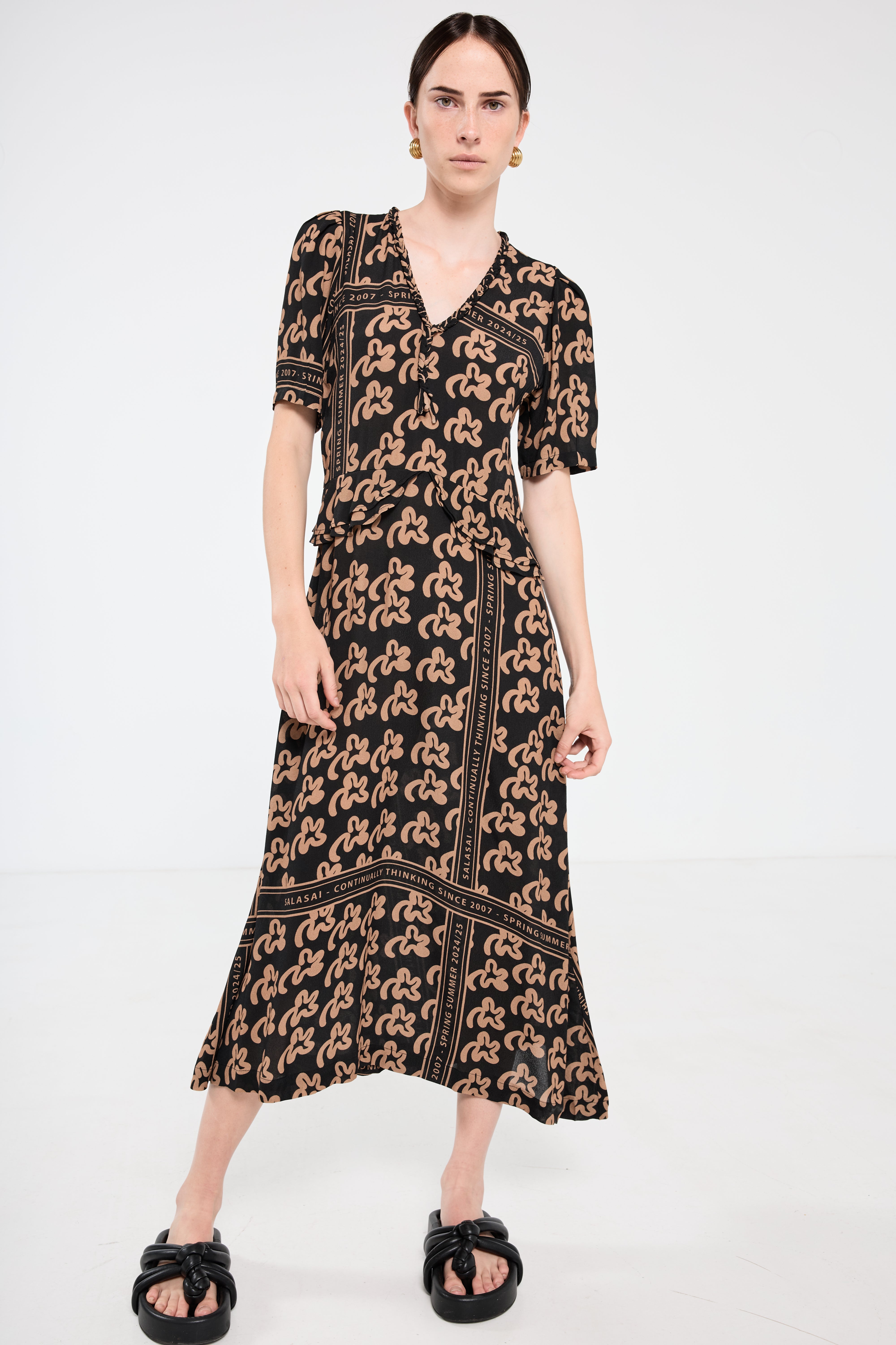 Salasai - Plantation Dress - Beige Pop Palm