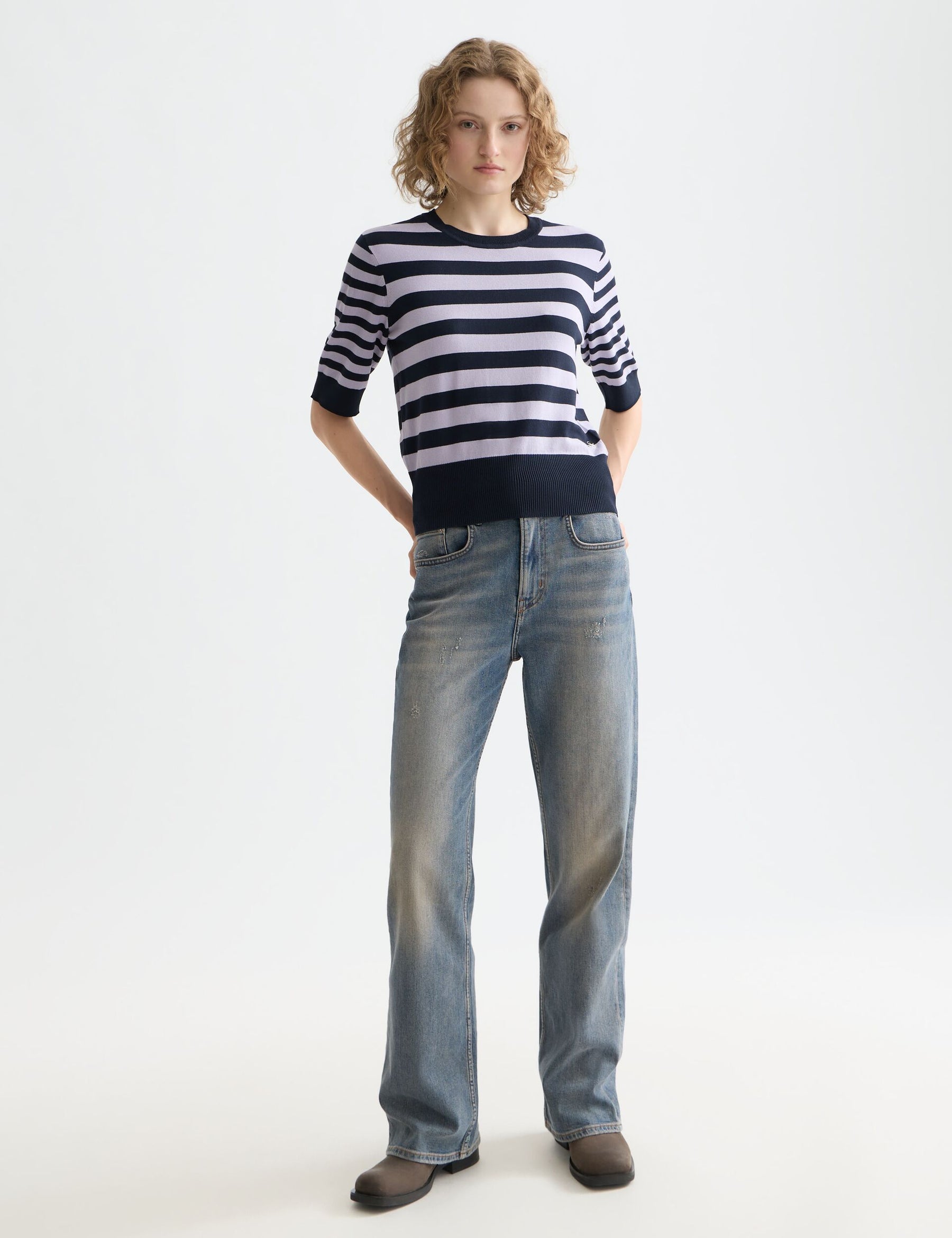 Maison Scotch - Crew Neck SS Pullover - Sky Captain/Lavender Stripe
