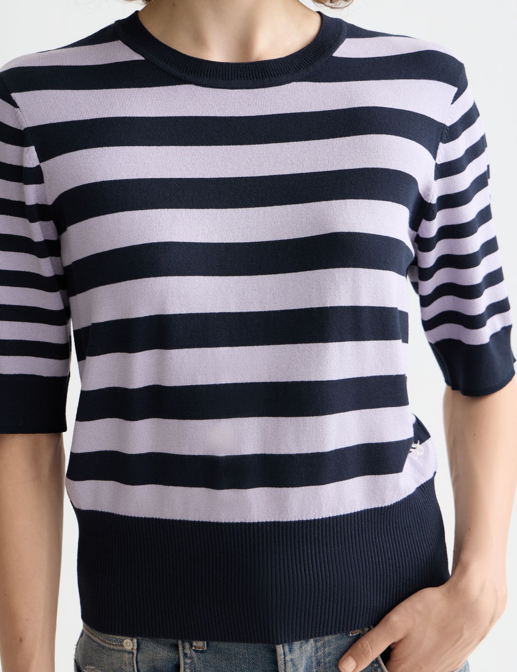 Maison Scotch - Crew Neck SS Pullover - Sky Captain/Lavender Stripe