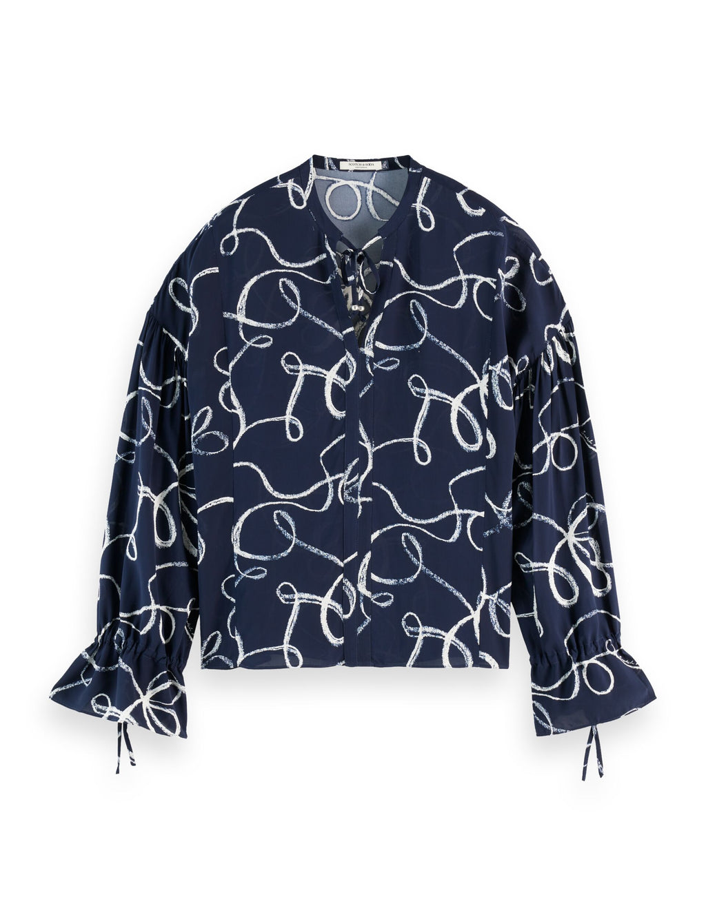 Maison Scotch - Drawstring Cuffs Blouse - Ribbon Navy AOP