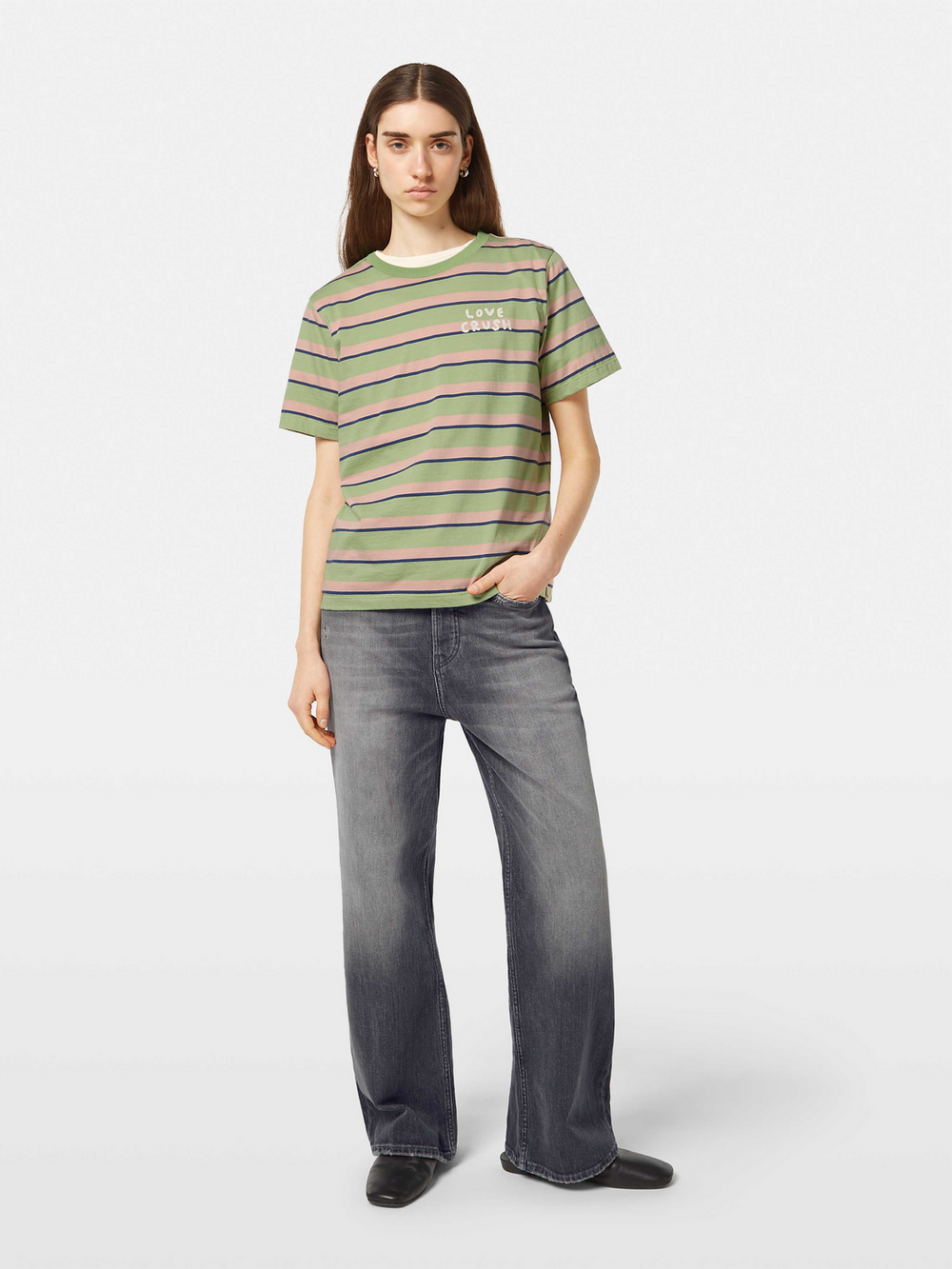 Maison Scotch - Yarn Dye Striped Tee - Pistacchio/Peach