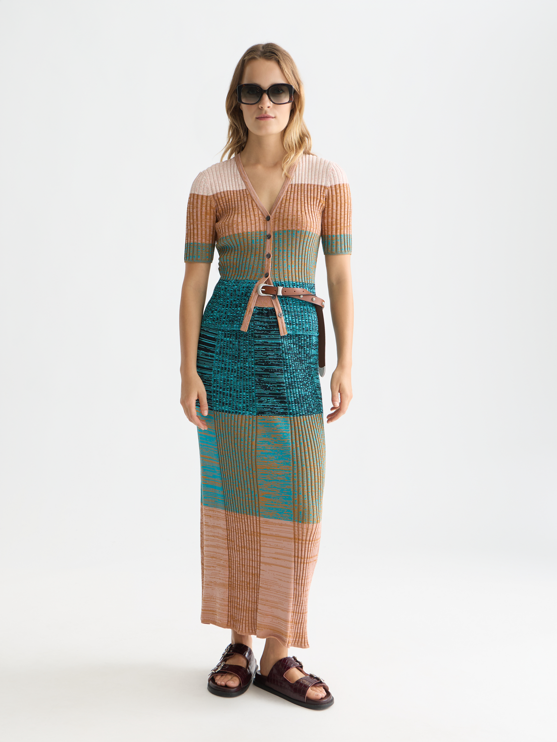 Maison Scotch - Block Stripe Ribbed SS Cardigan - Tahitian Teal