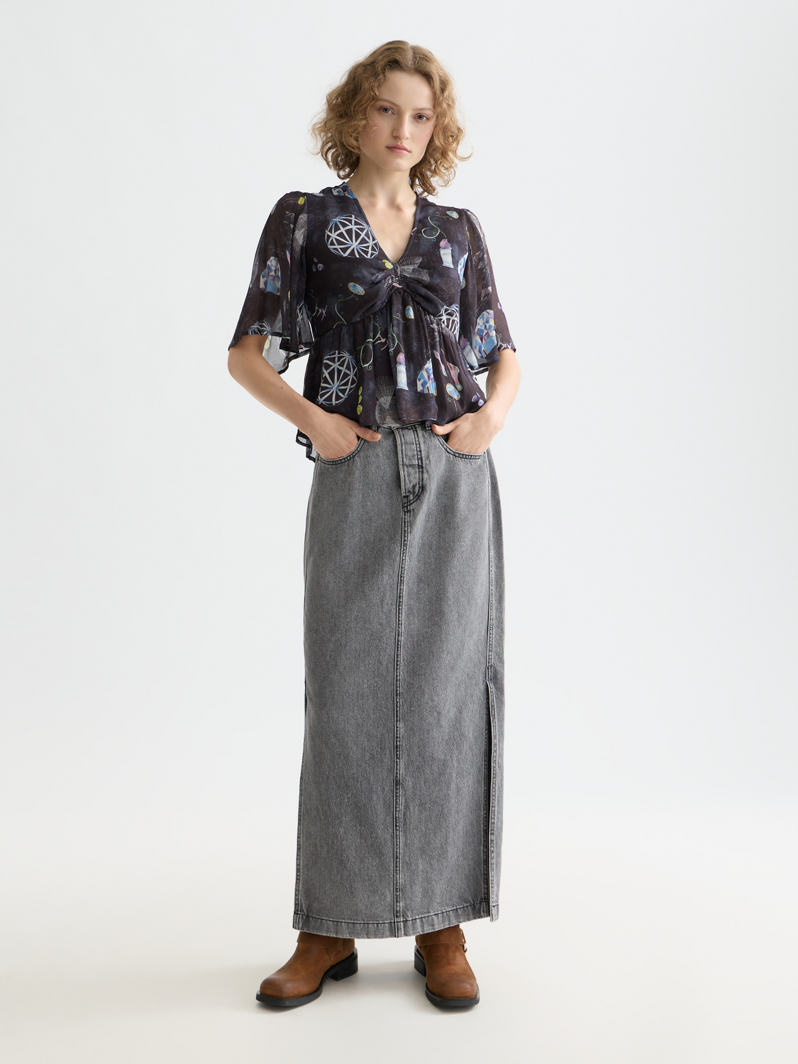 Maison Scotch - Peplum SS Top - Black Mountain