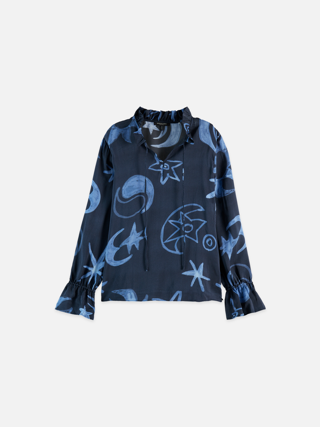 Maison Scotch - Printed Drawstring Cuffs Blouse - Cosmic Sky Spaced