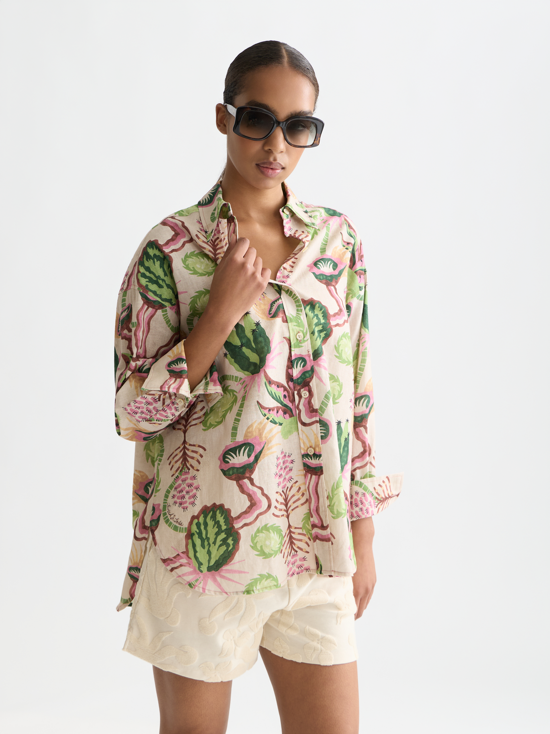 Maison Scotch - Linen Blend Printed Shirt - Desert Floral Canyon Clay