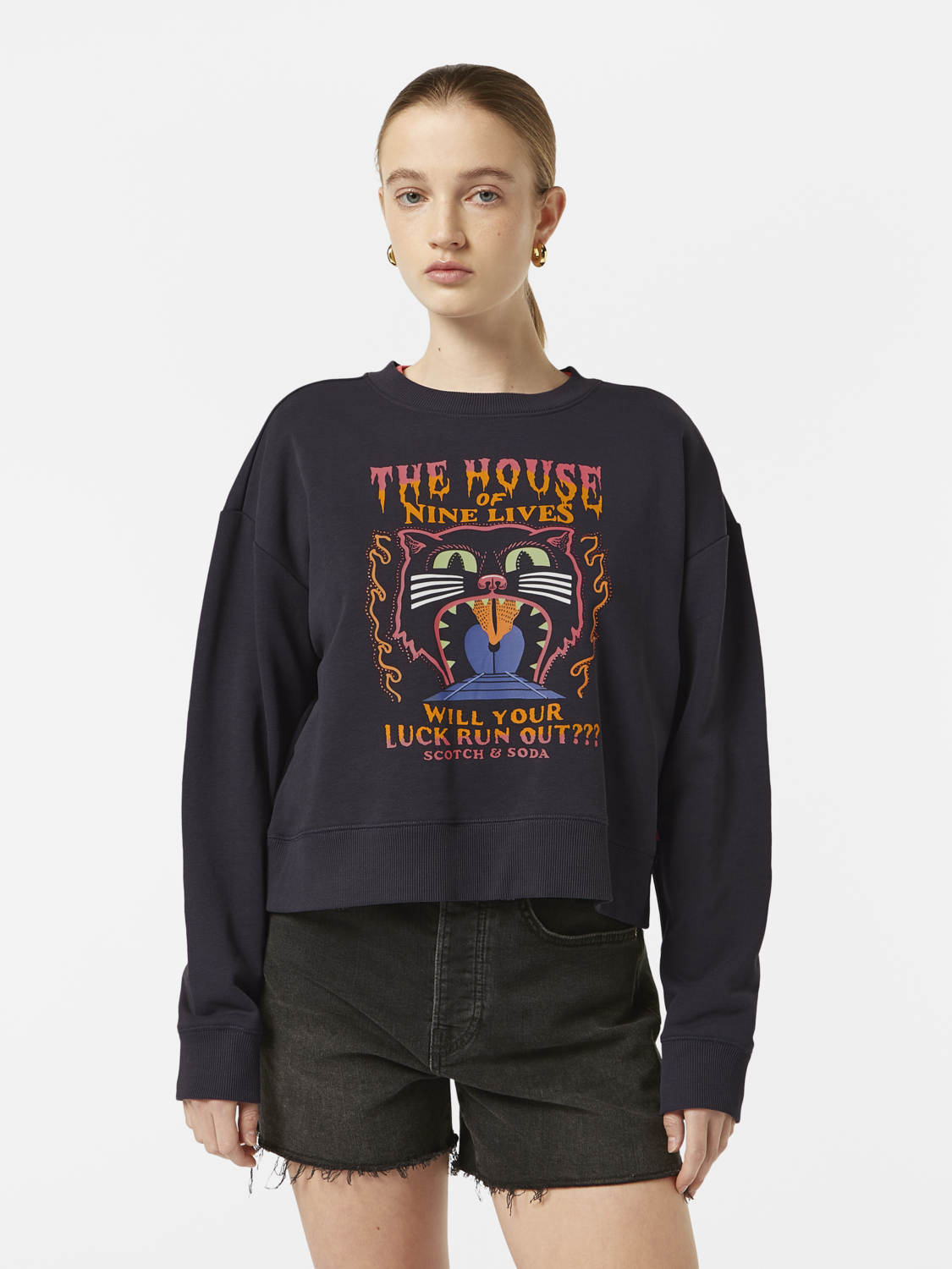 Maison Scotch - Rhinestone Artwork Sweatshirt - Washed Black