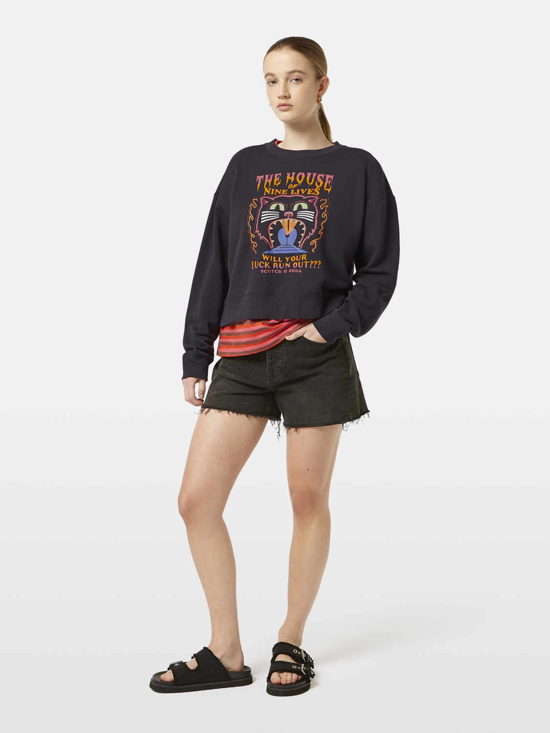 Maison Scotch - Rhinestone Artwork Sweatshirt - Washed Black