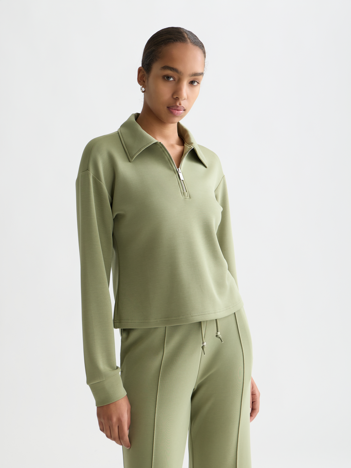 Maison Scotch - Quarter Zip Tencel Sweatshirt - Oil Green