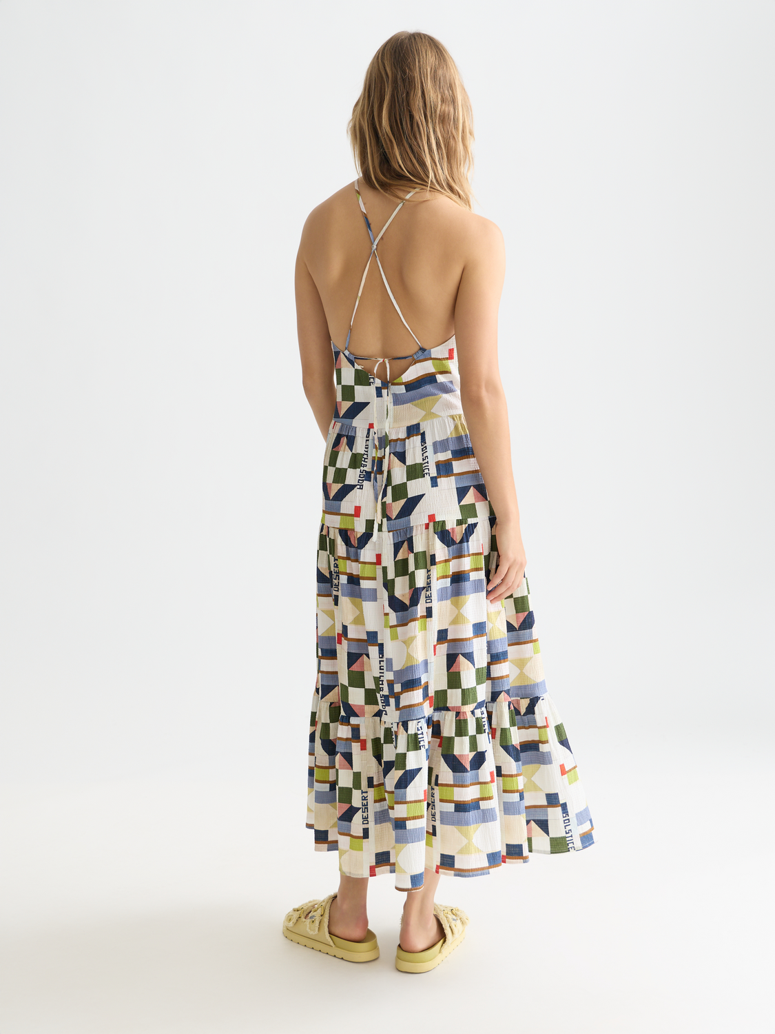Maison Scotch - Seersucker Keyhole Halter Midi Dress - Patchwork Infinity