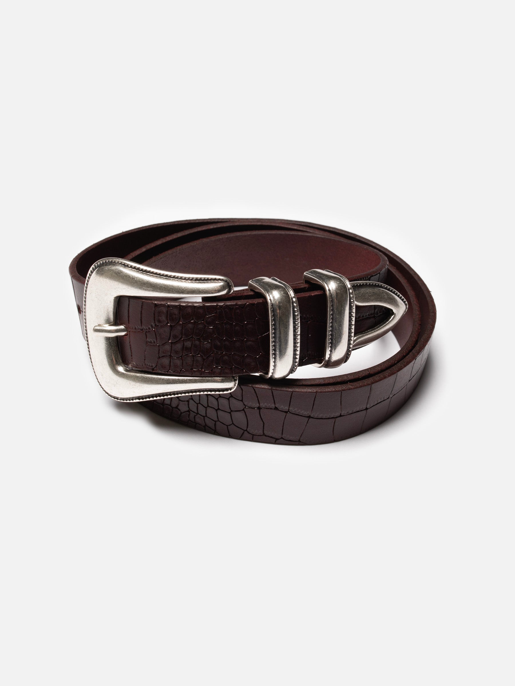 Nudie - Western Faux Croco Silver Belt - Burgundy