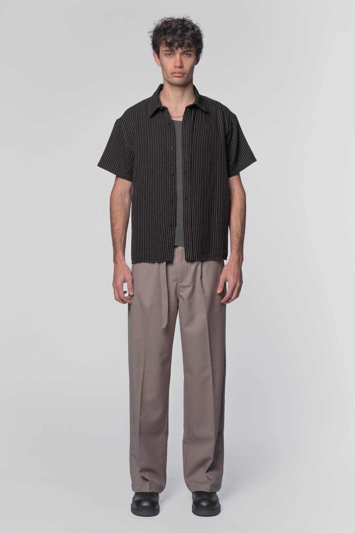 Beach Brains - Billy SS Shirt - Black/Tan Stripe