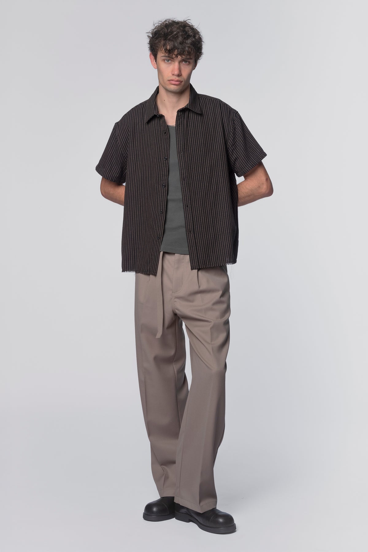 Beach Brains - Billy SS Shirt - Black/Tan Stripe