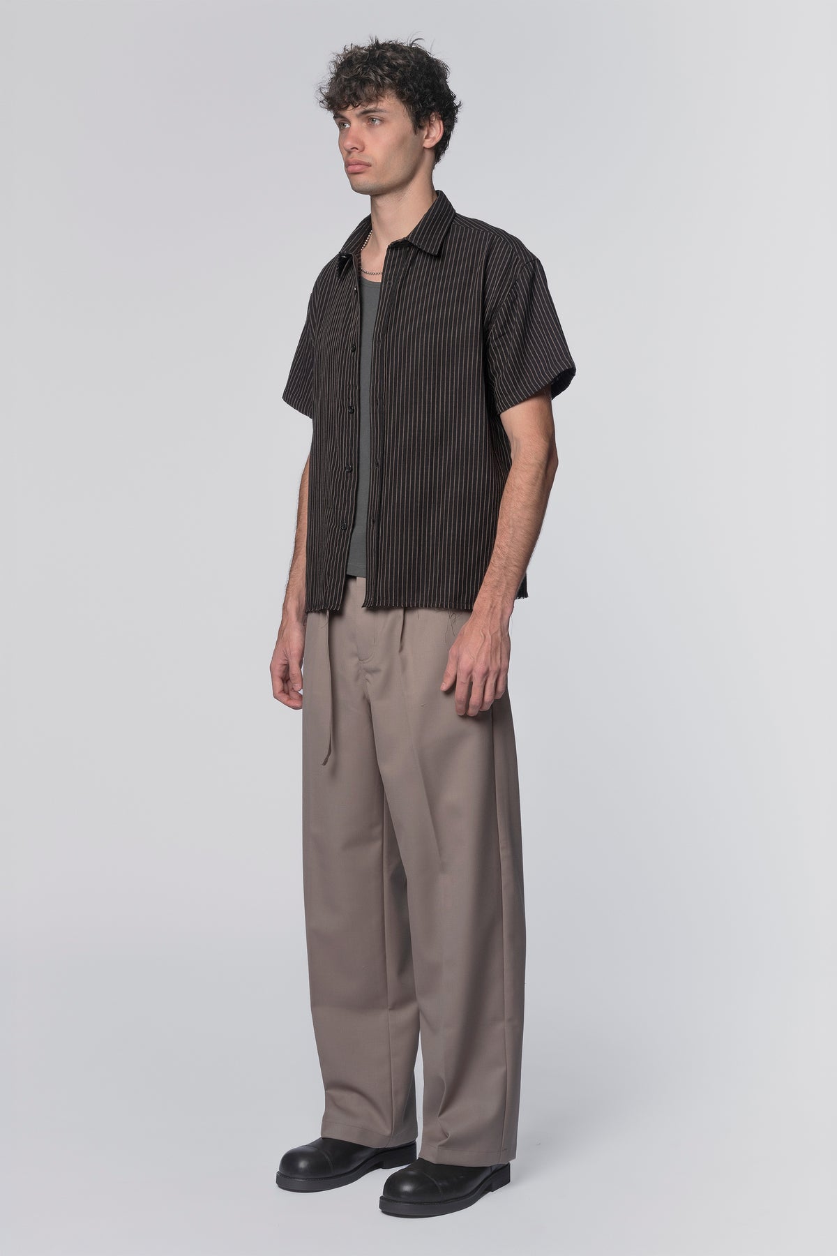 Beach Brains - Billy SS Shirt - Black/Tan Stripe