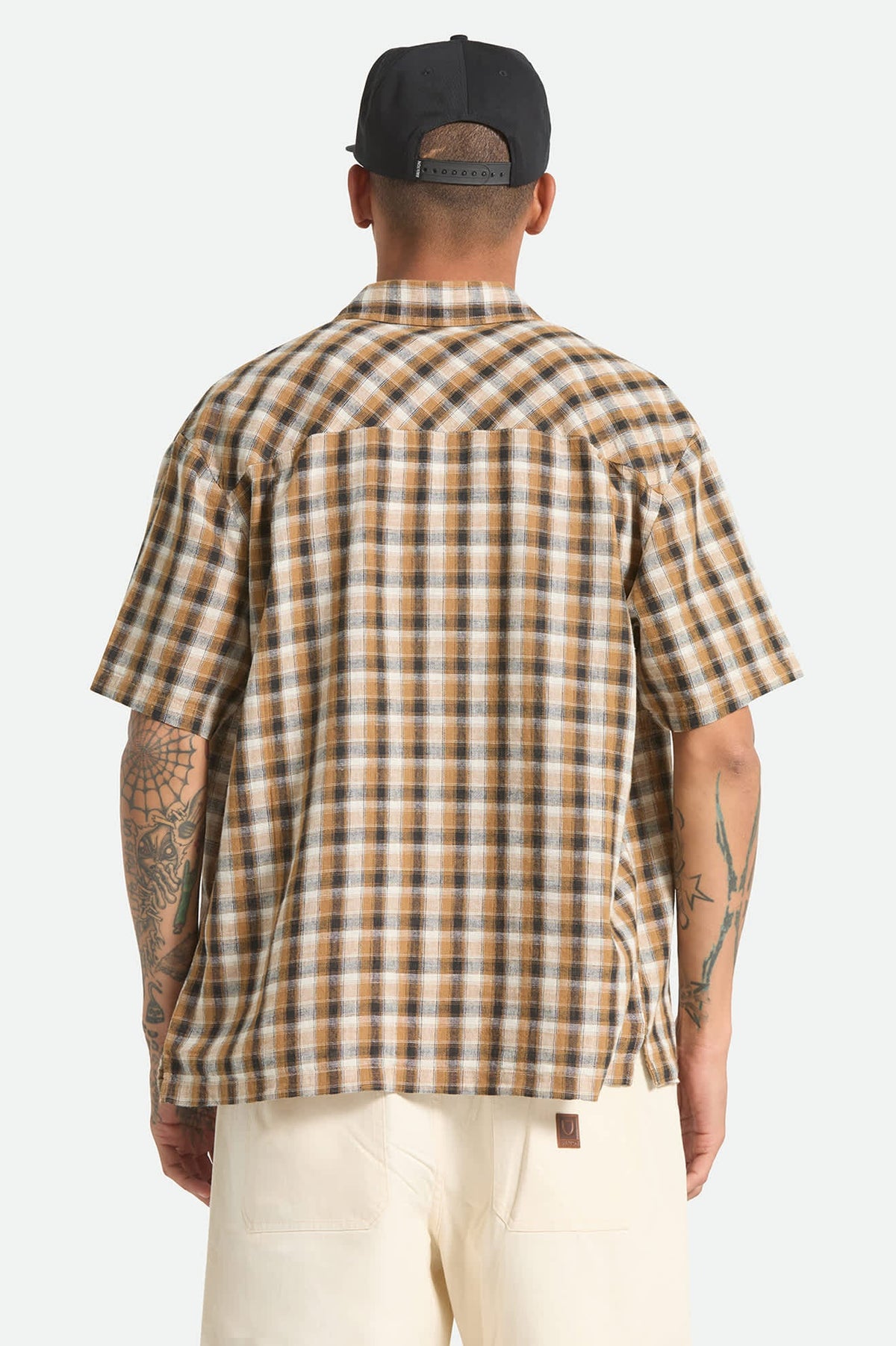 Brixton - Cru Linen Blend Plaid SS Shirt - Black/Tobacco Plaid