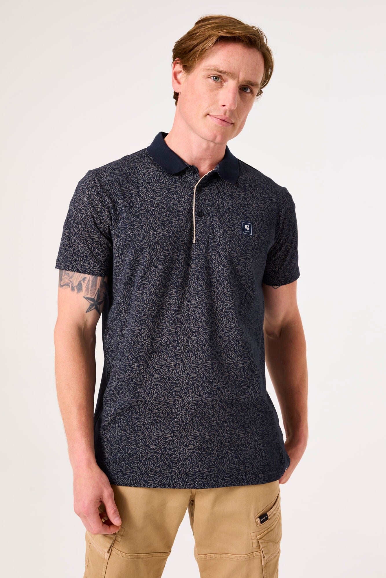 Garcia - Fern Print SS Polo - Deep Ink