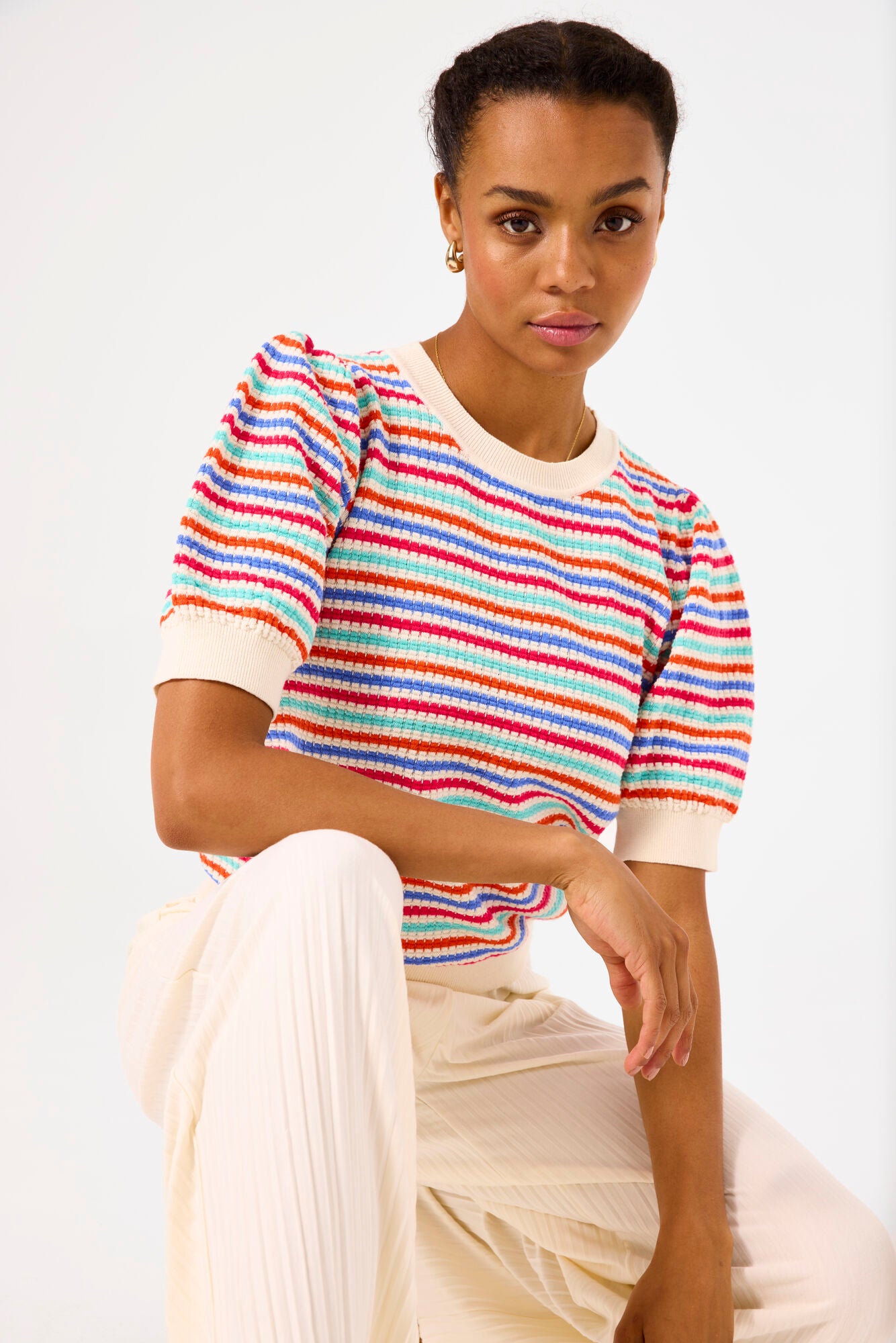 Garcia - Striped Knit SS Pullover - Whitecap