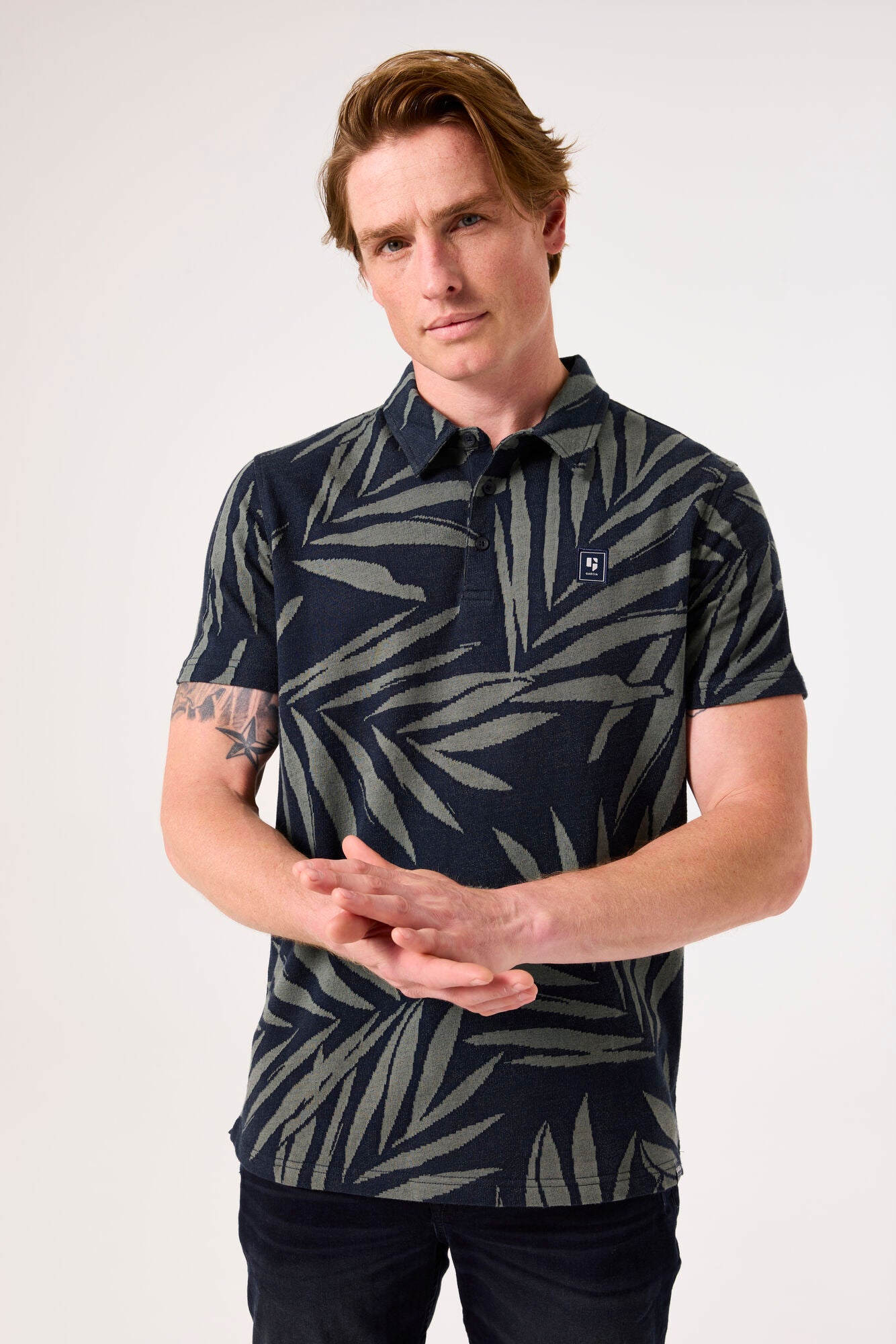 Garcia - Palm Print SS Polo - Deep Ink