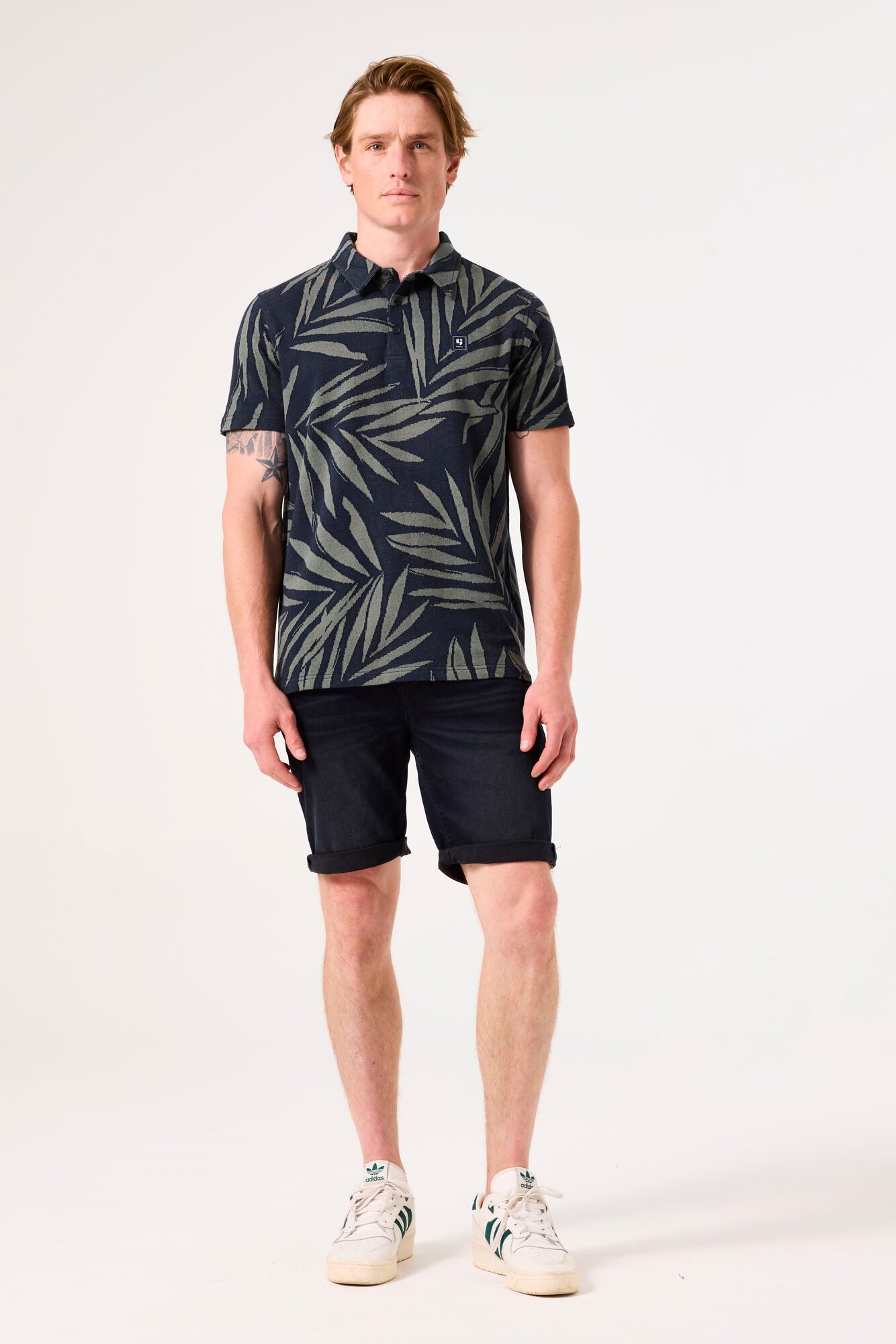 Garcia - Palm Print SS Polo - Deep Ink