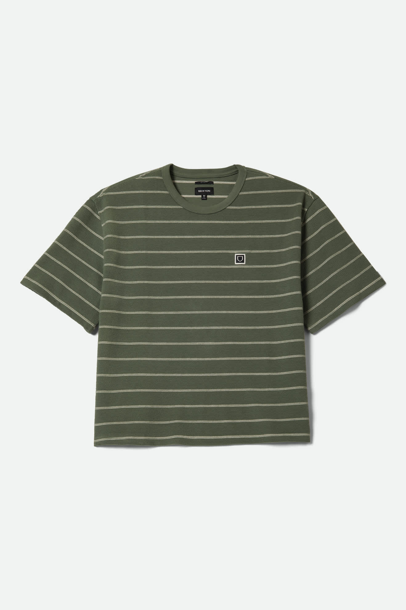 Brixton - Shield Pique Stripe Boxy Tee - Dark Olive/Whitecap