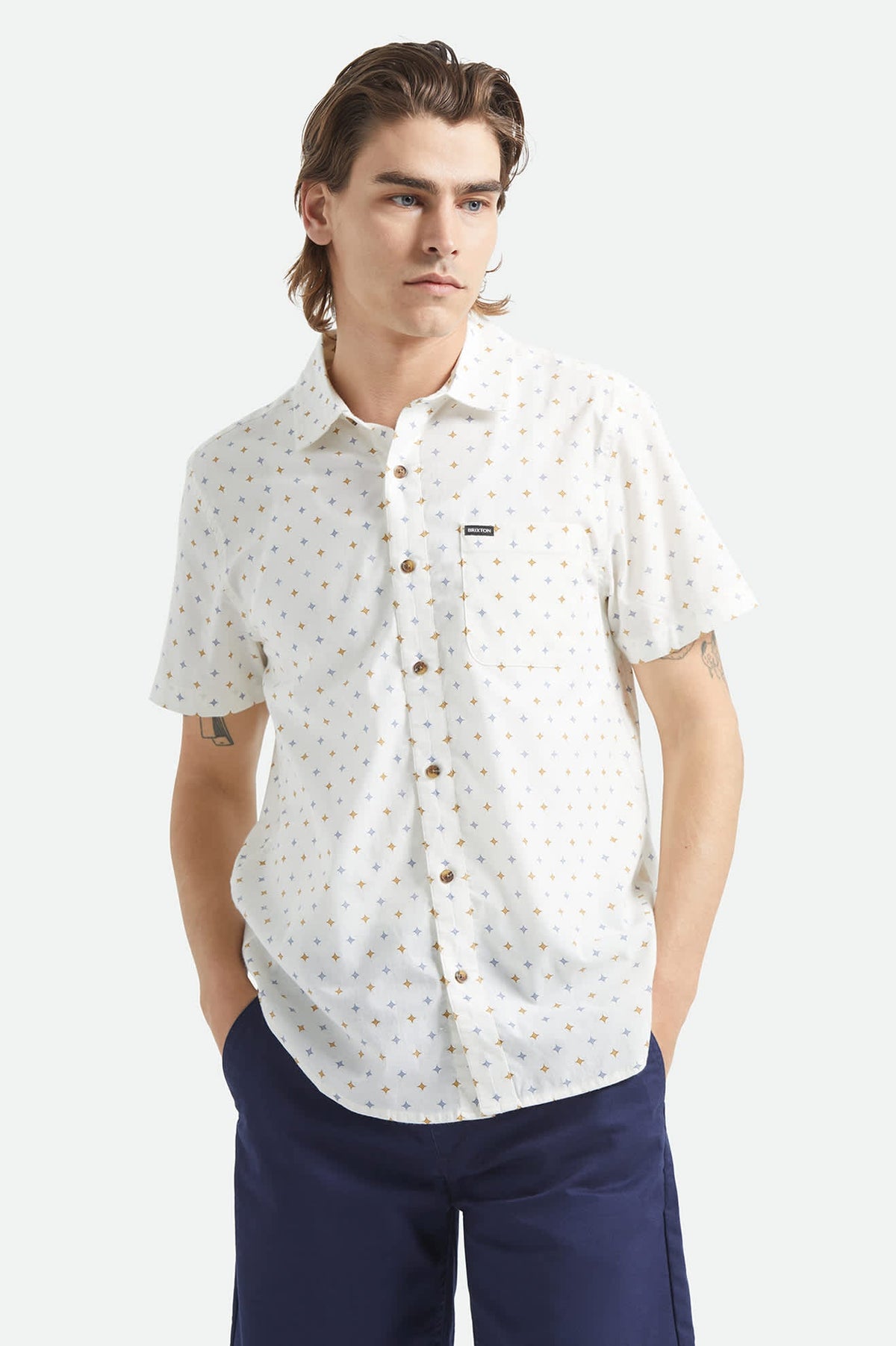 Brixton - Charter Print SS Shirt - Off White/Multi Diamond Tile