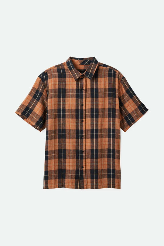 Brixton - Cru Linen Blend SS Woven Shirt - Black/Rust Orange