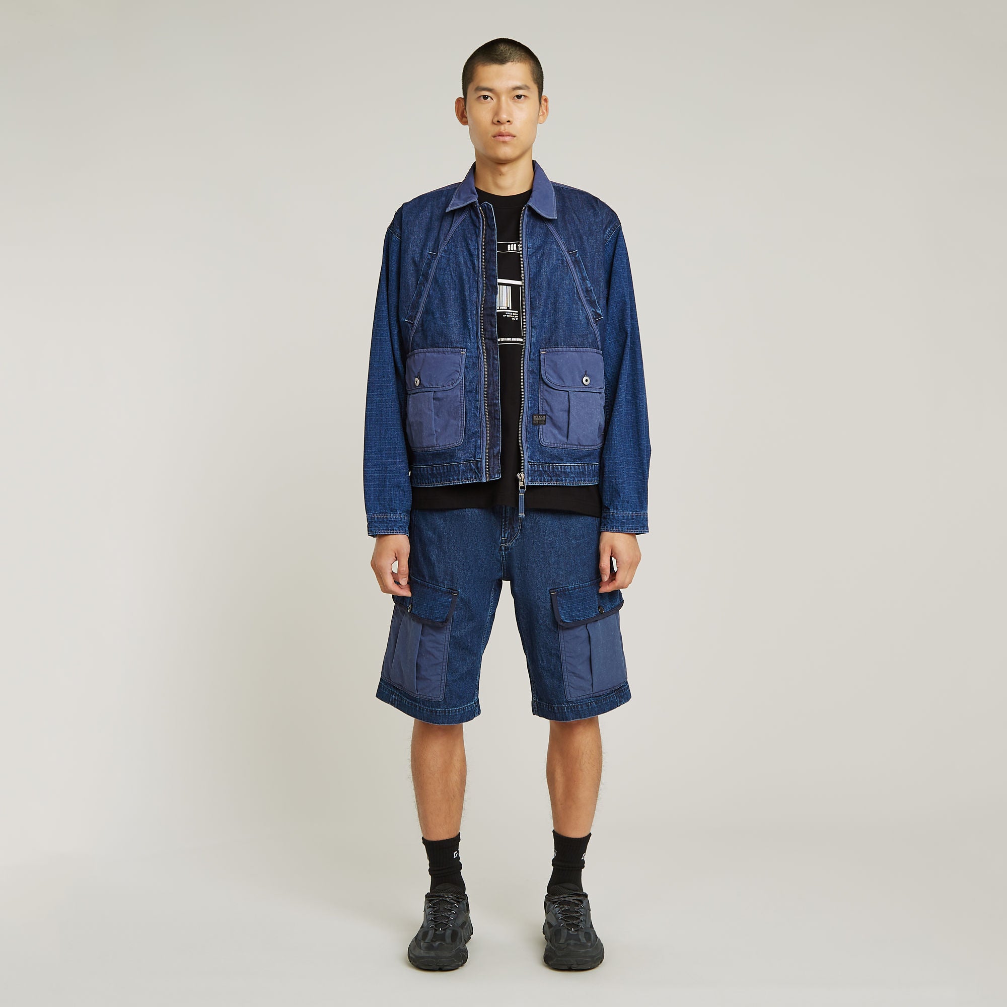 G-Star Raw - Bend 3D Cargo Fabric Mix Short - Faded Indigo Patched