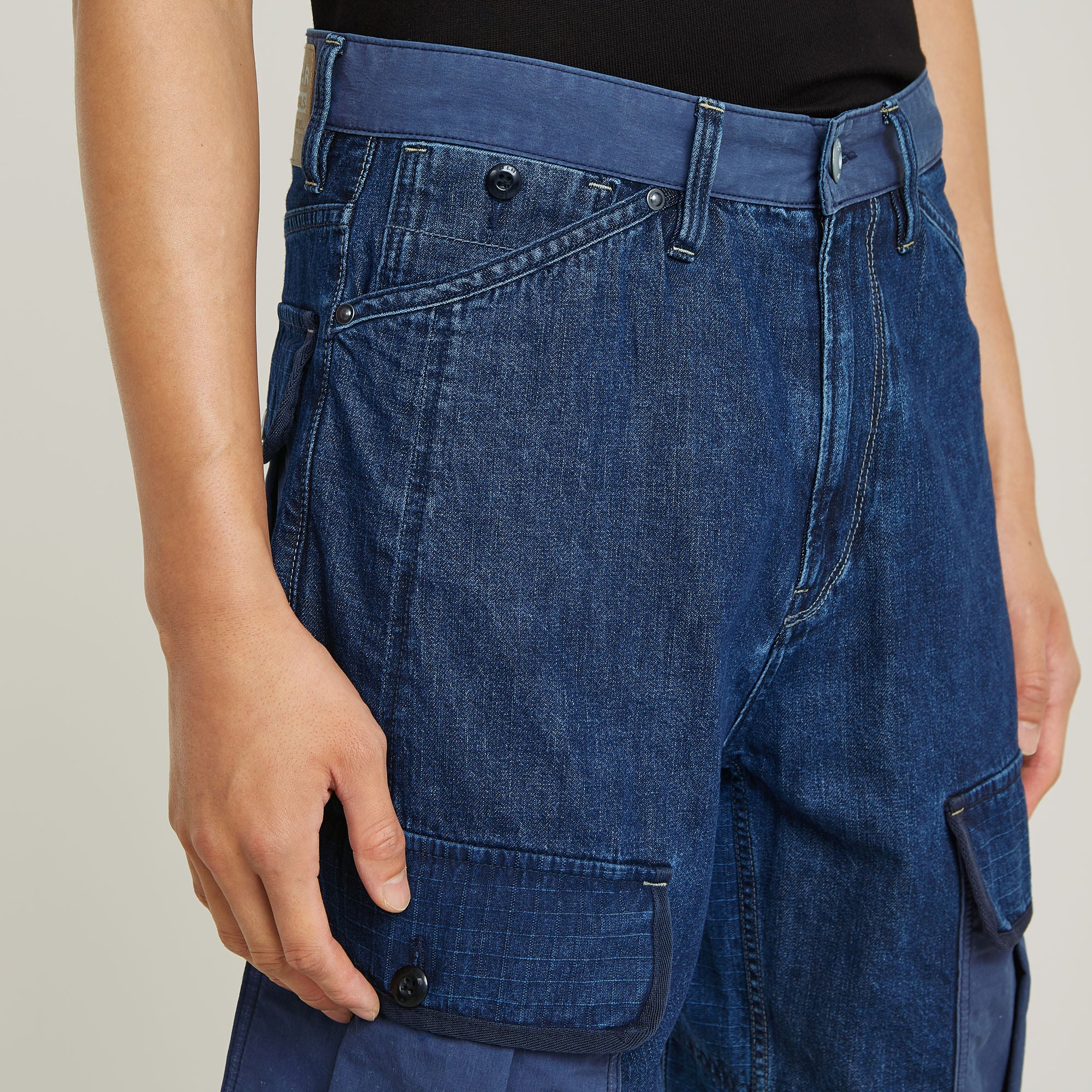 G-Star Raw - Bend 3D Cargo Fabric Mix Short - Faded Indigo Patched