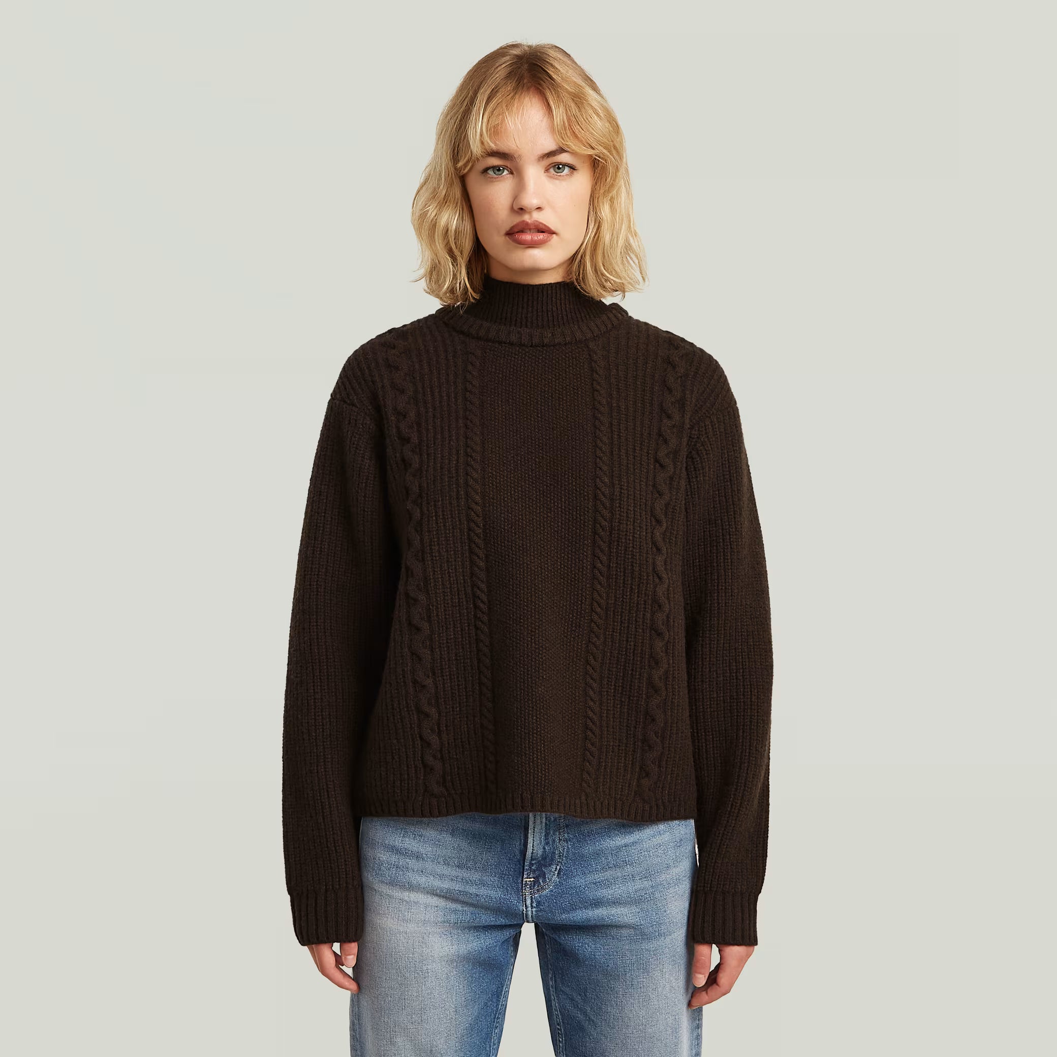 G-Star Raw - Cable Double Collar Knit - Deep Brown