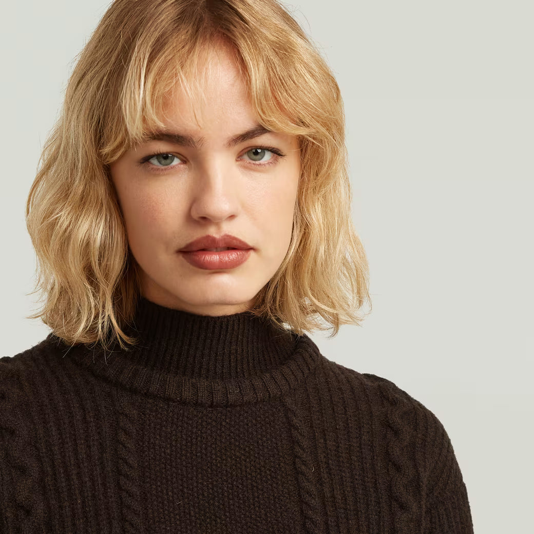 G-Star Raw - Cable Double Collar Knit - Deep Brown