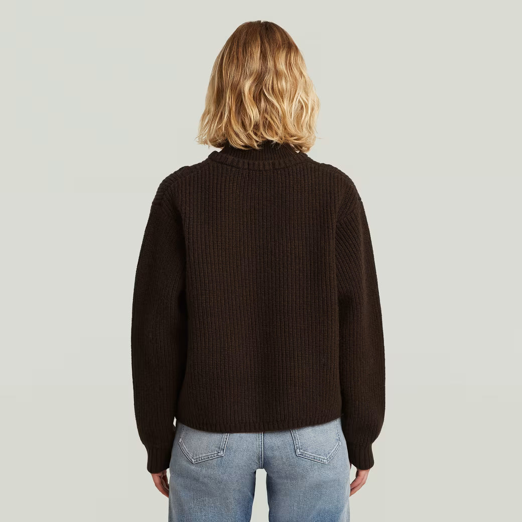 G-Star Raw - Cable Double Collar Knit - Deep Brown