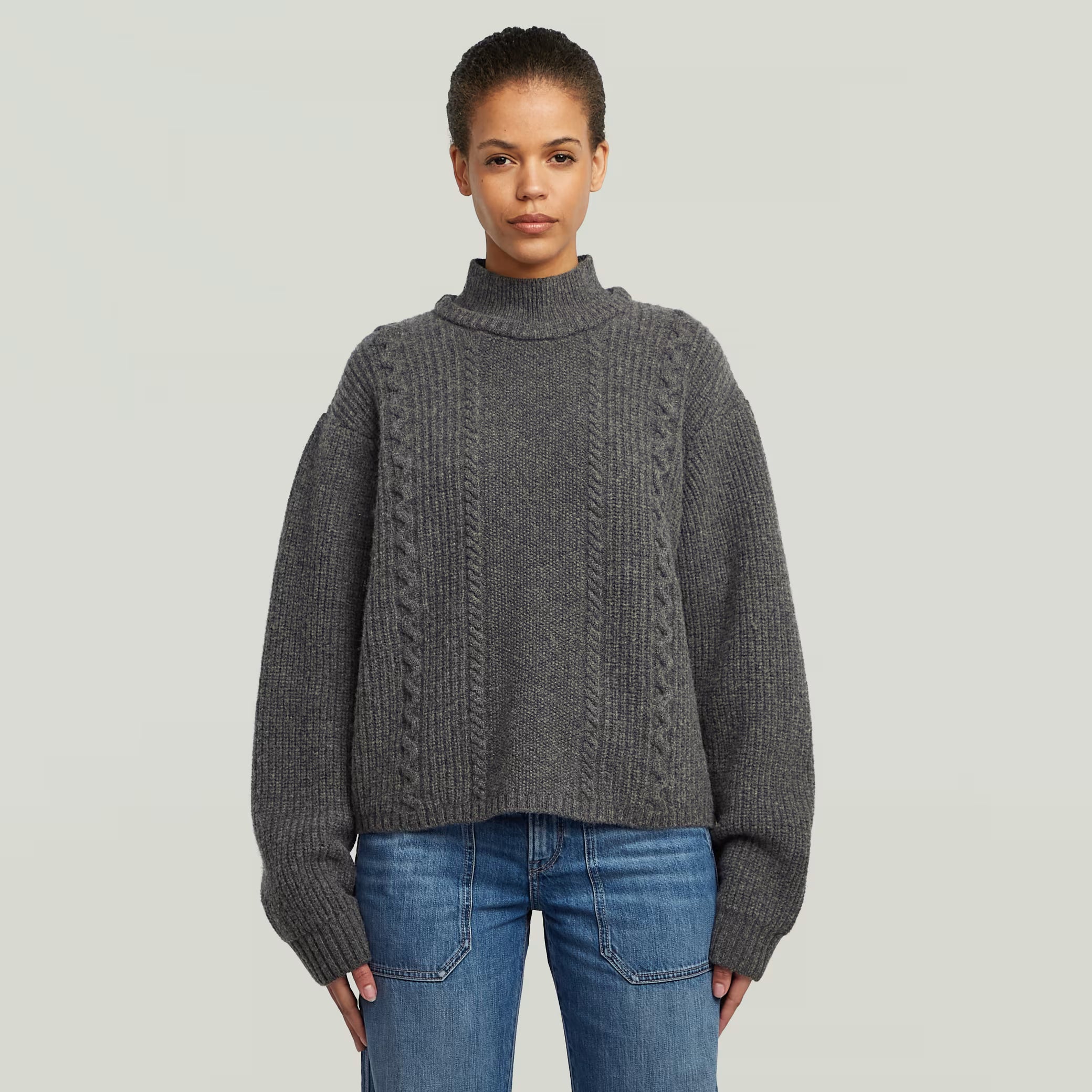 G-Star Raw - Cable Double Collar Knit - Granite Heather