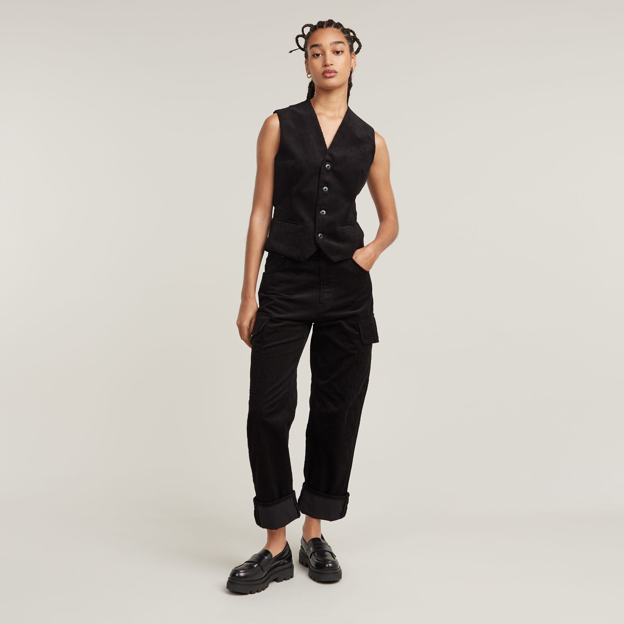 G-Star Raw - Cargo Cord 3D Boyfriend Pant - Dark Black