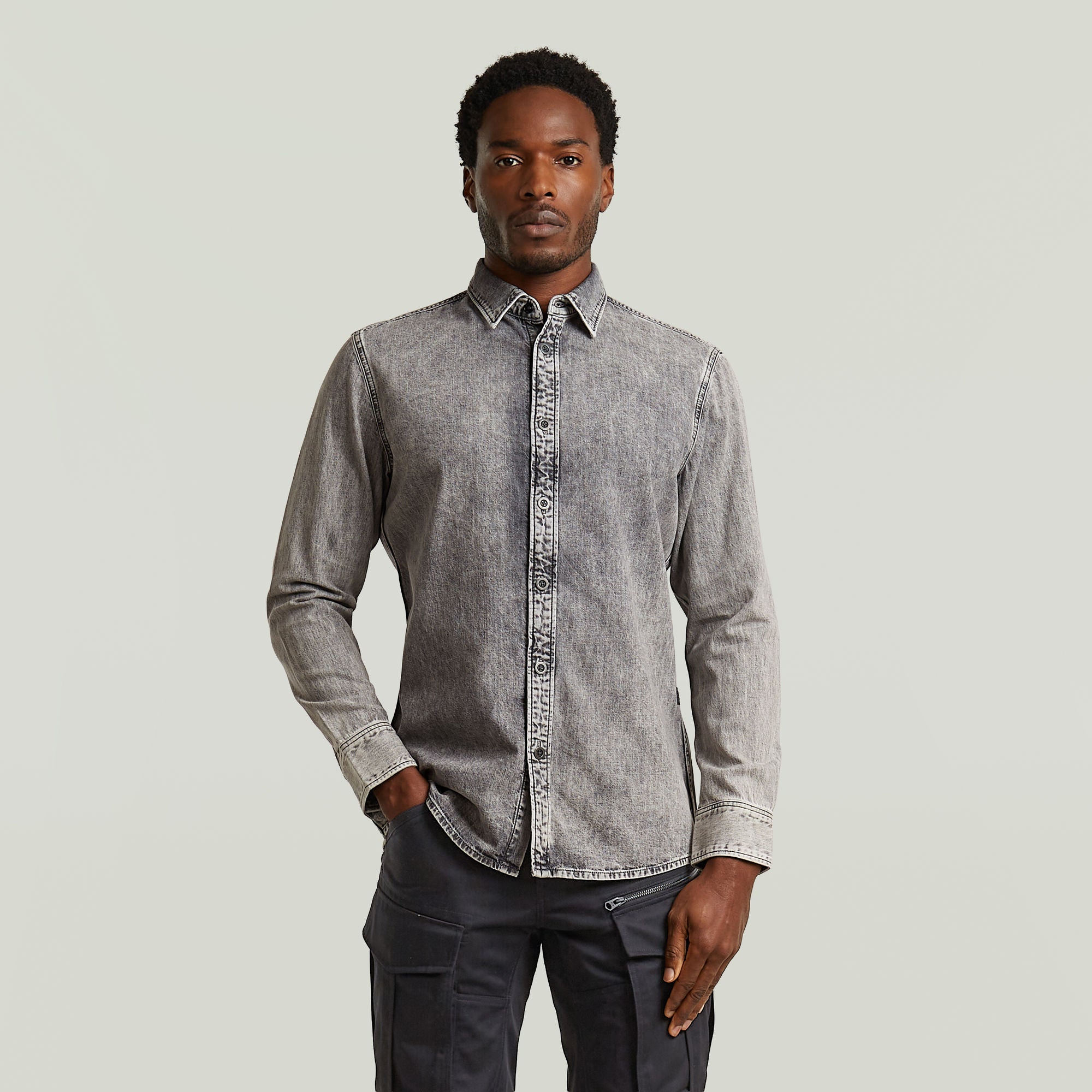 G-Star Raw - Clean Slim LS Shirt - Sun Faded Graphite Grey
